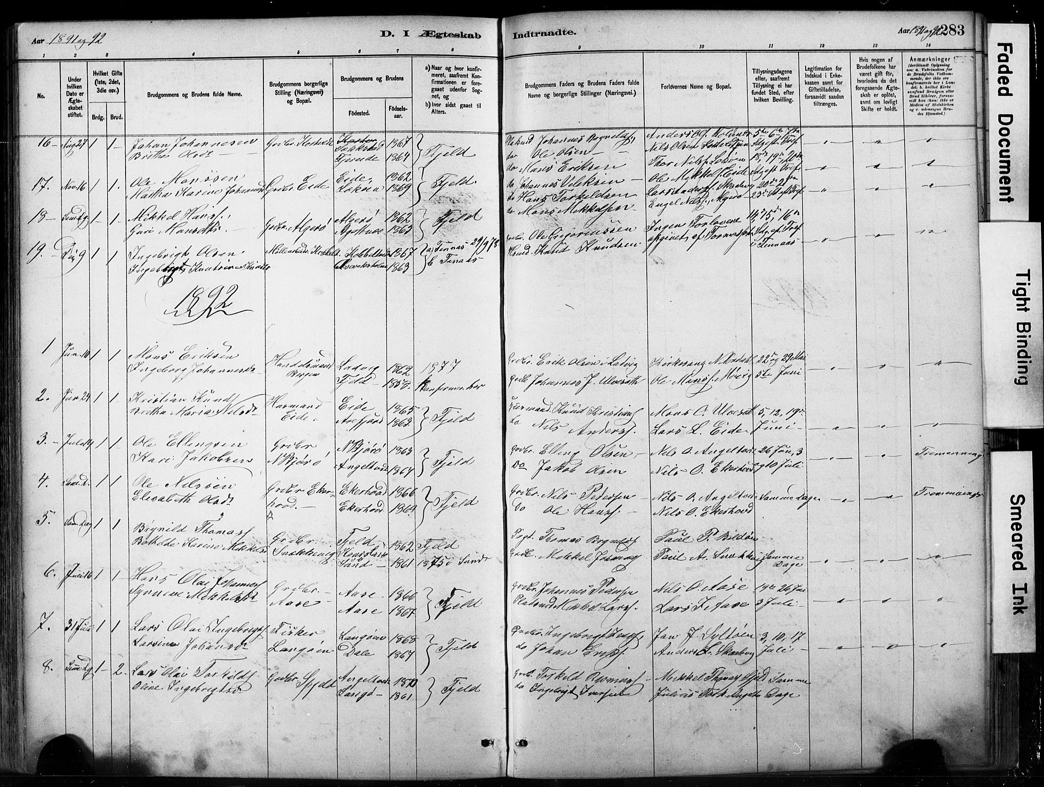 Fjell sokneprestembete, SAB/A-75301/H/Hab: Parish register (copy) no. A 4, 1880-1899, p. 283