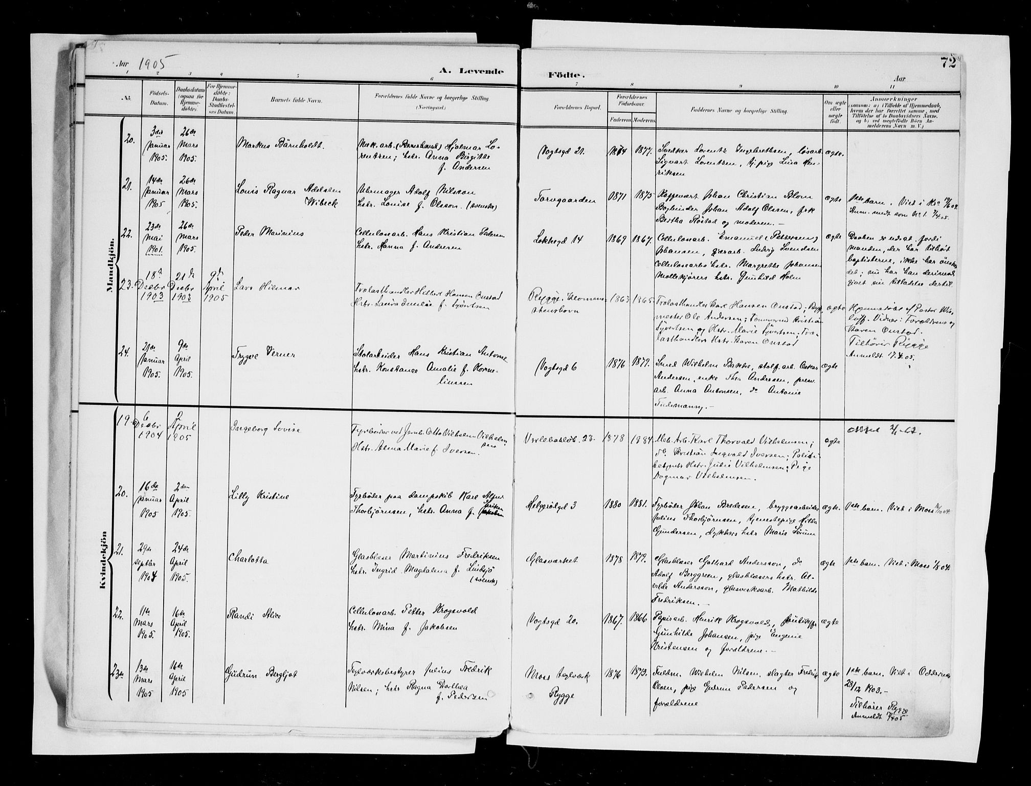 Moss prestekontor Kirkebøker, AV/SAO-A-2003/F/Fb/L0004: Parish register (official) no. II 4, 1902-1912, p. 72