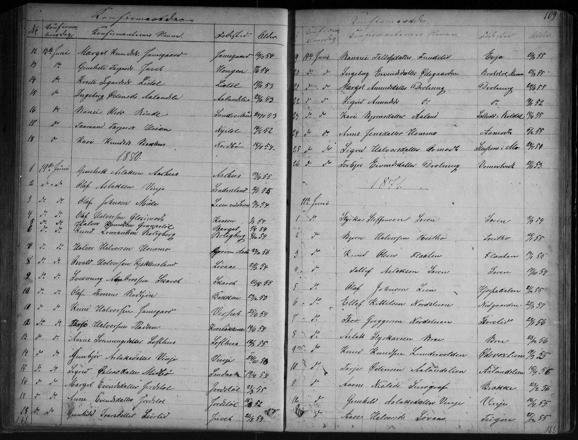Vinje kirkebøker, SAKO/A-312/G/Ga/L0002: Parish register (copy) no. I 2, 1849-1893, p. 109