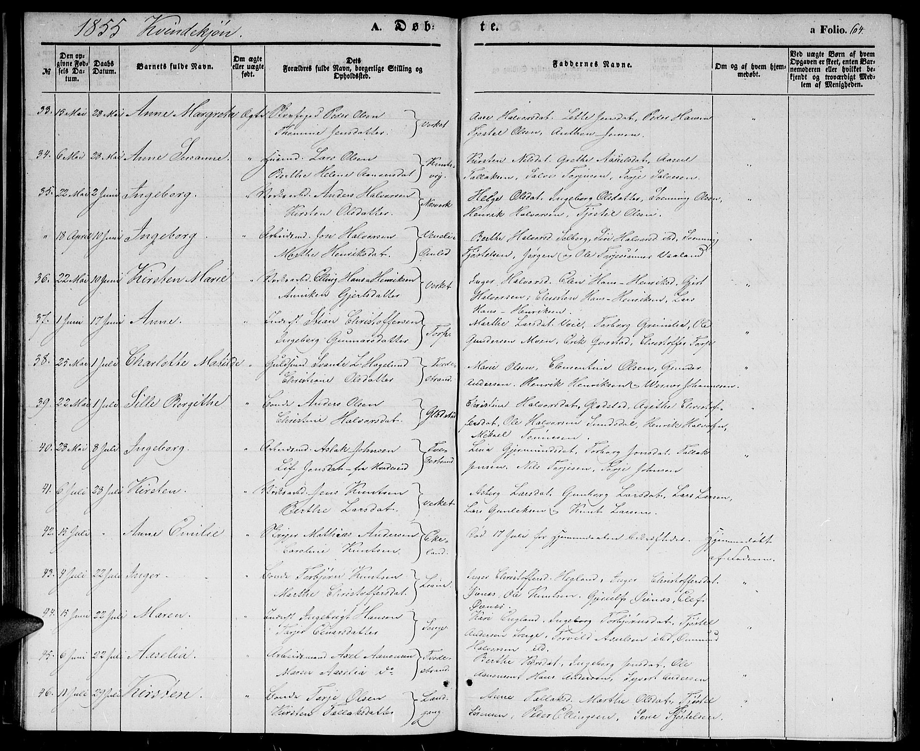 Holt sokneprestkontor, AV/SAK-1111-0021/F/Fb/L0007: Parish register (copy) no. B 7, 1849-1858, p. 64