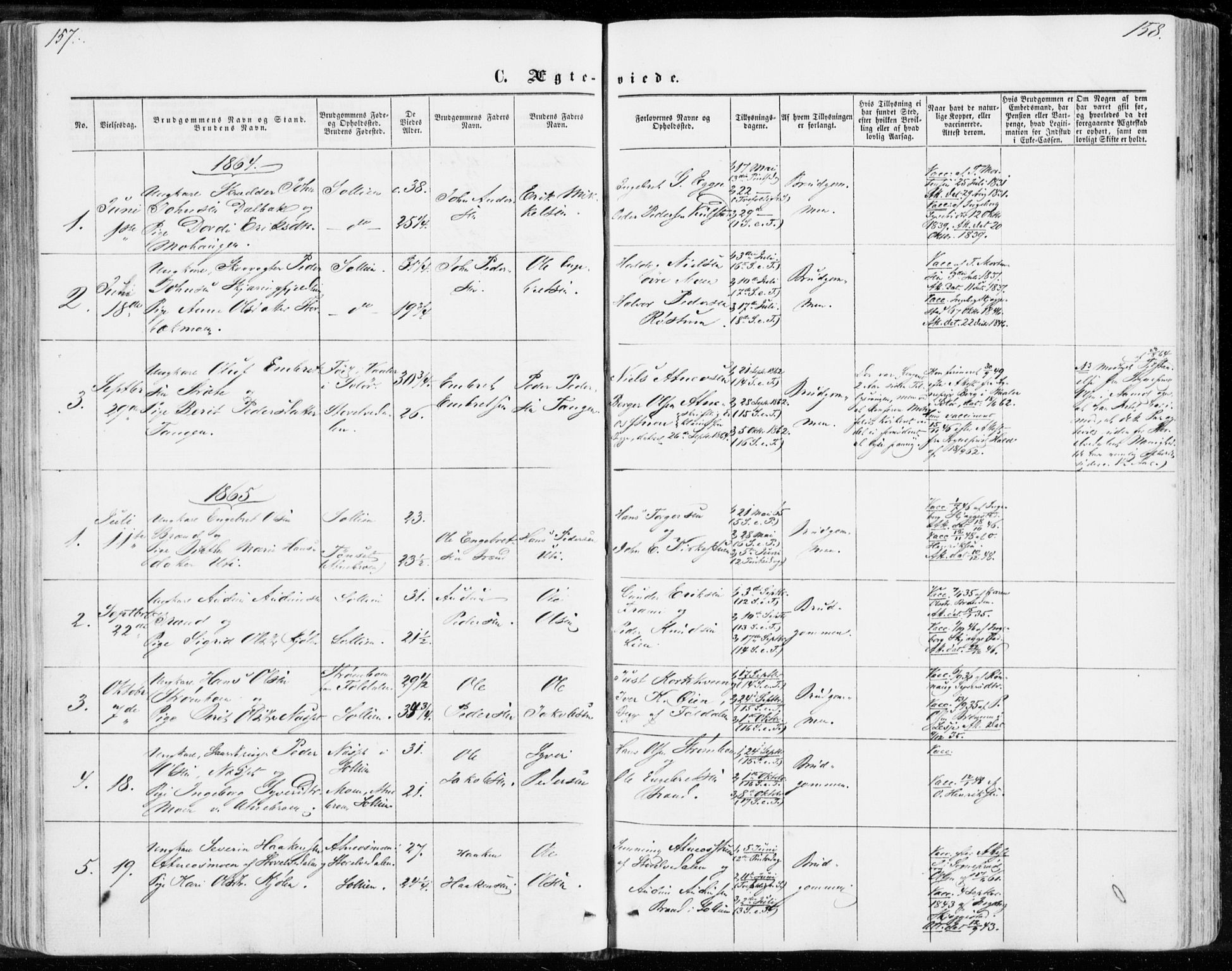 Sollia prestekontor, SAH/PREST-050/H/Ha/Haa/L0001: Parish register (official) no. 1, 1856-1885, p. 157-158