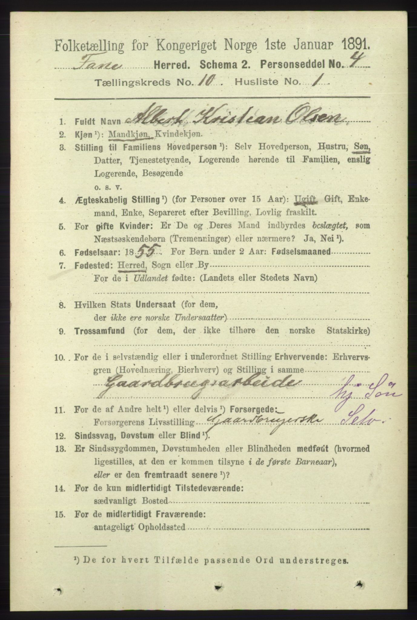 RA, 1891 census for 1249 Fana, 1891, p. 5440