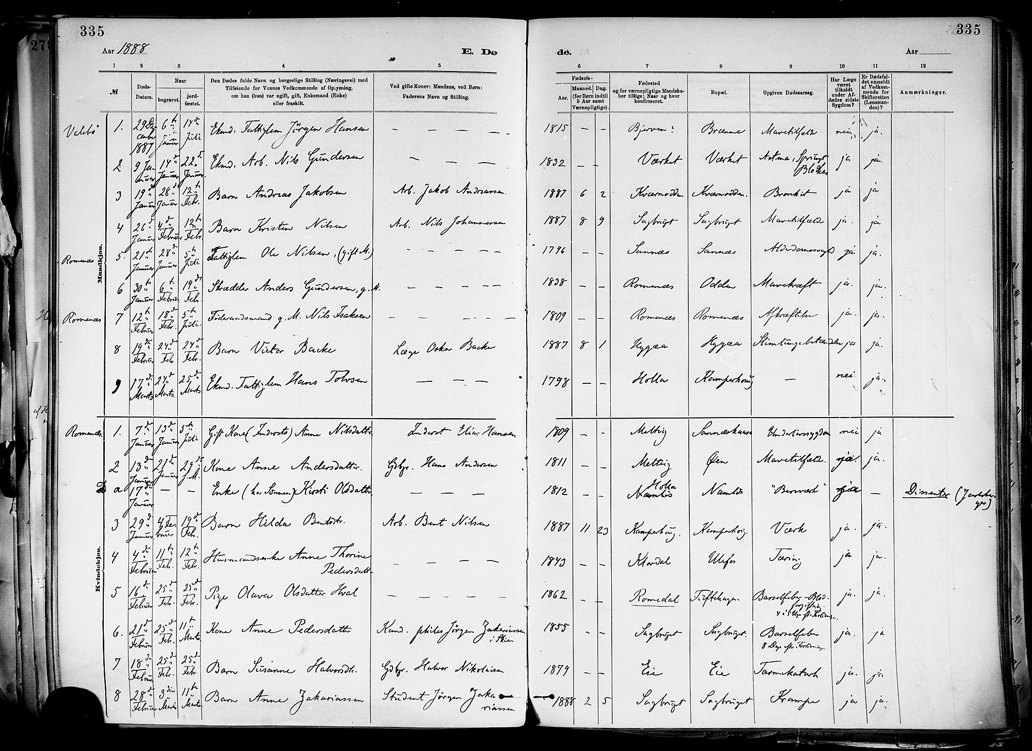 Holla kirkebøker, SAKO/A-272/F/Fa/L0008: Parish register (official) no. 8, 1882-1897, p. 335