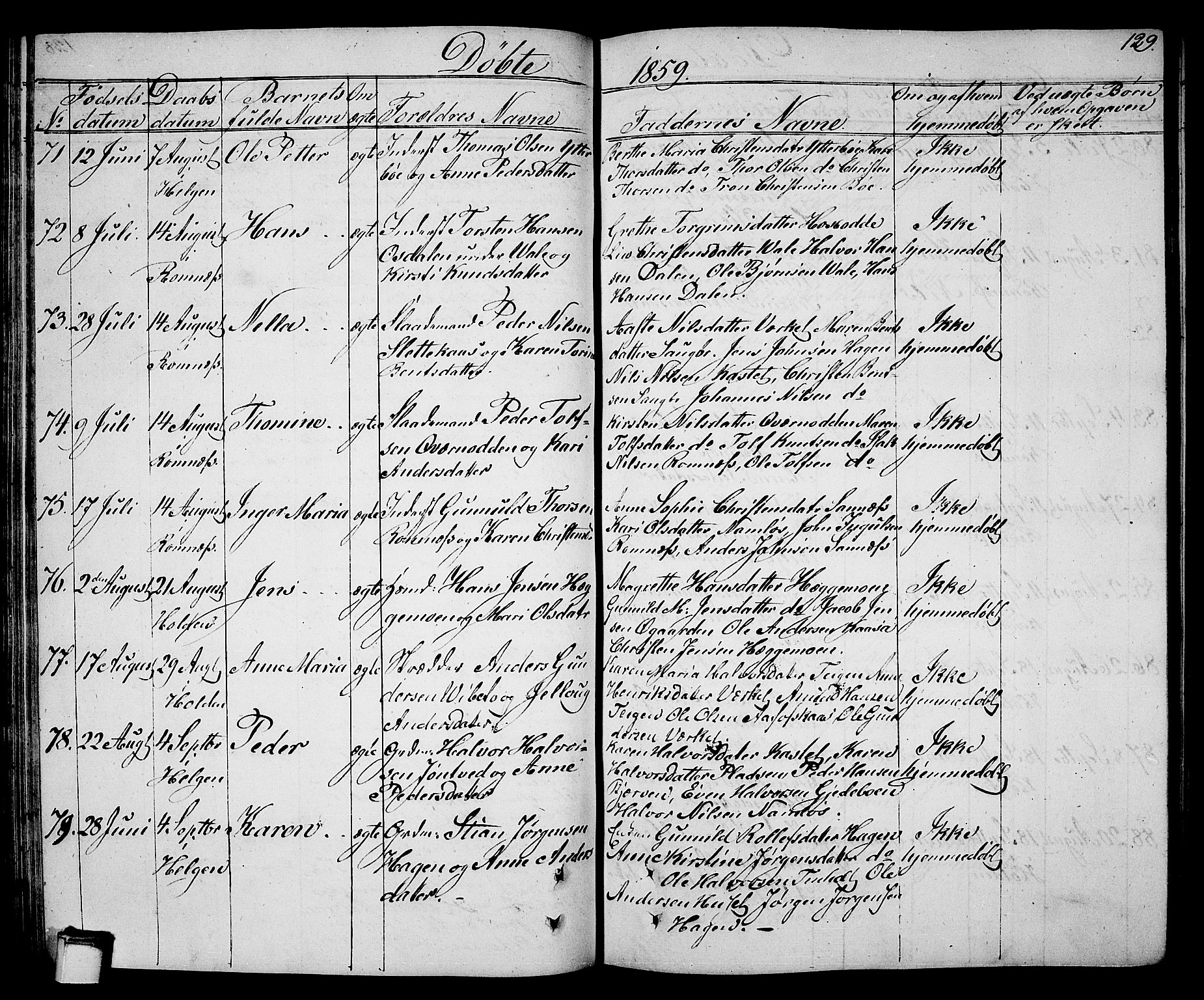 Holla kirkebøker, SAKO/A-272/G/Ga/L0003: Parish register (copy) no. I 3, 1849-1866, p. 129