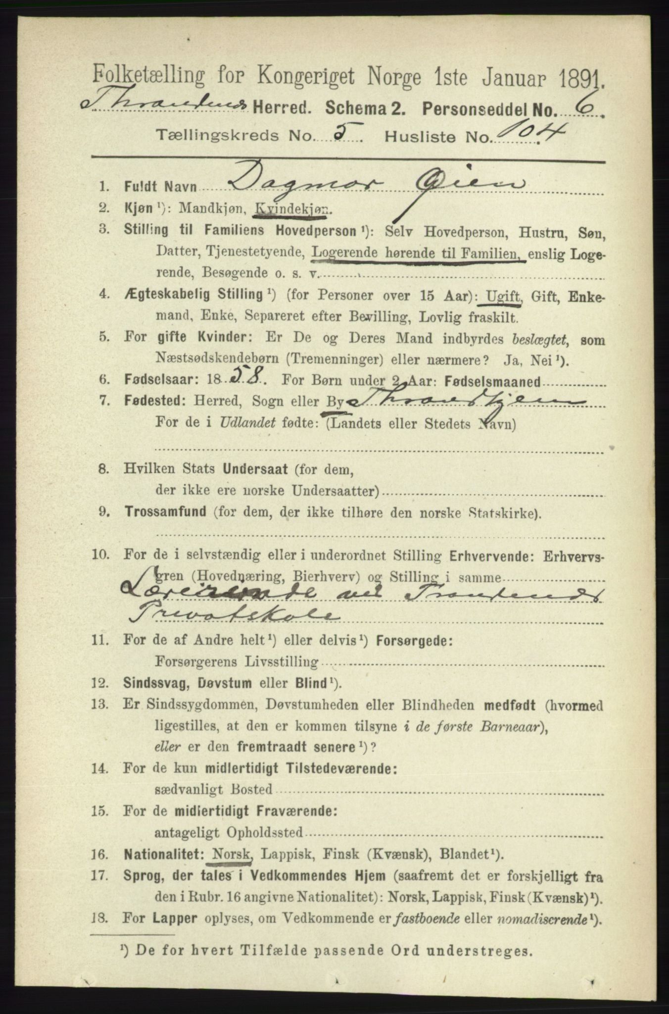 RA, 1891 census for 1914 Trondenes, 1891, p. 3589