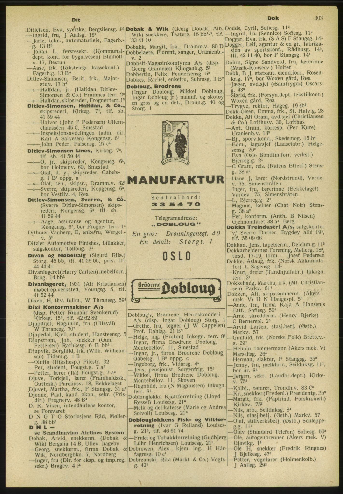 Kristiania/Oslo adressebok, PUBL/-, 1952, p. 303