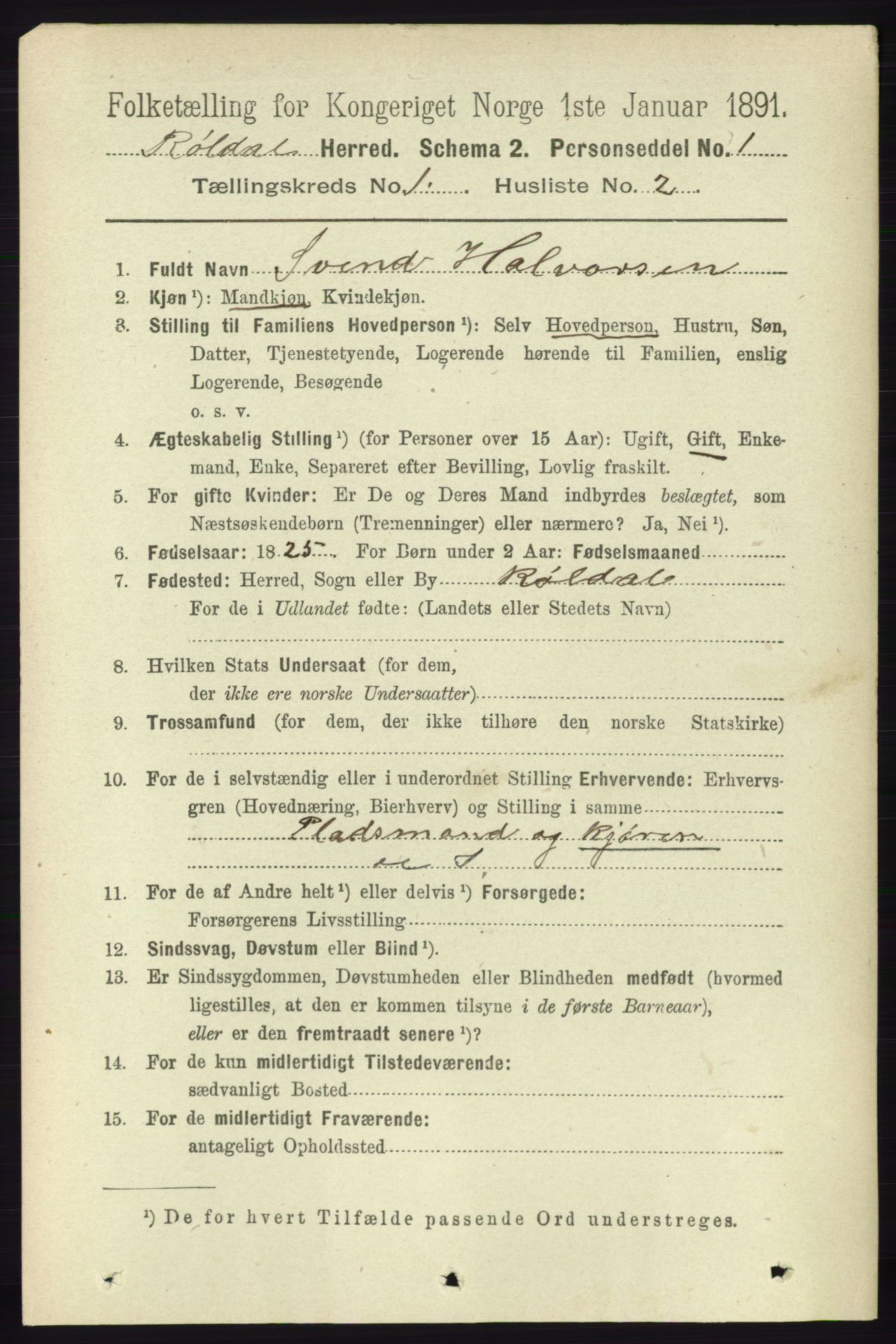 RA, 1891 census for 1229 Røldal, 1891, p. 95