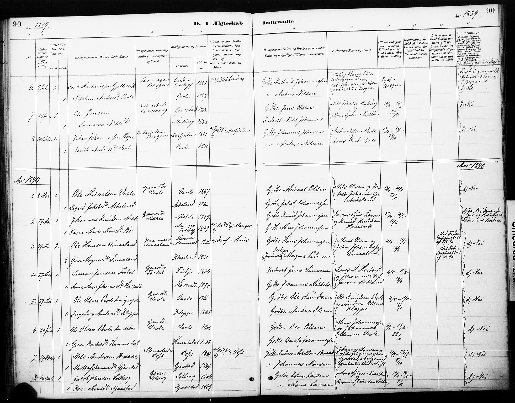 Haus sokneprestembete, SAB/A-75601/H/Haa: Parish register (official) no. C 1, 1887-1899, p. 90