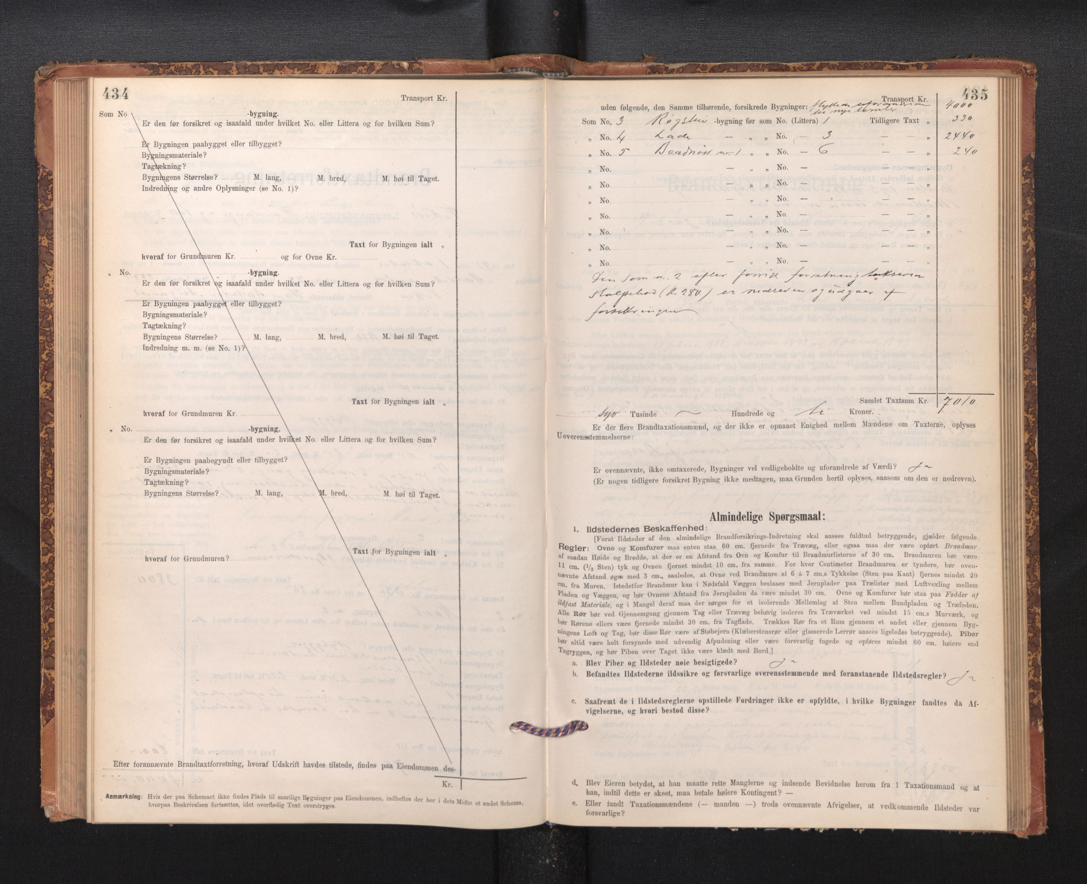 Lensmannen i Kvam, SAB/A-33201/0012/L0005: Branntakstprotokoll, skjematakst, 1894-1913, p. 434-435