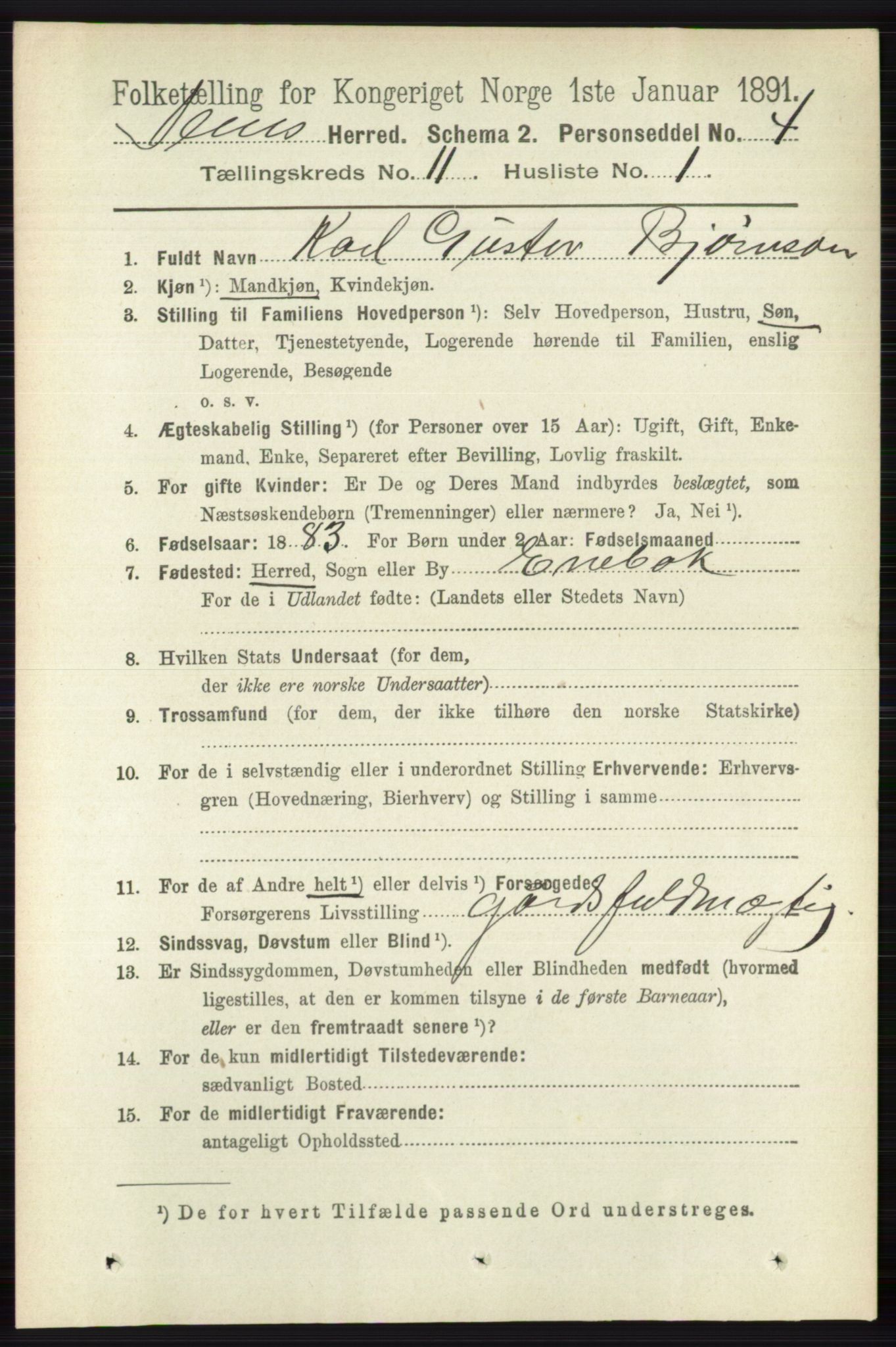 RA, 1891 census for 0721 Sem, 1891, p. 5353