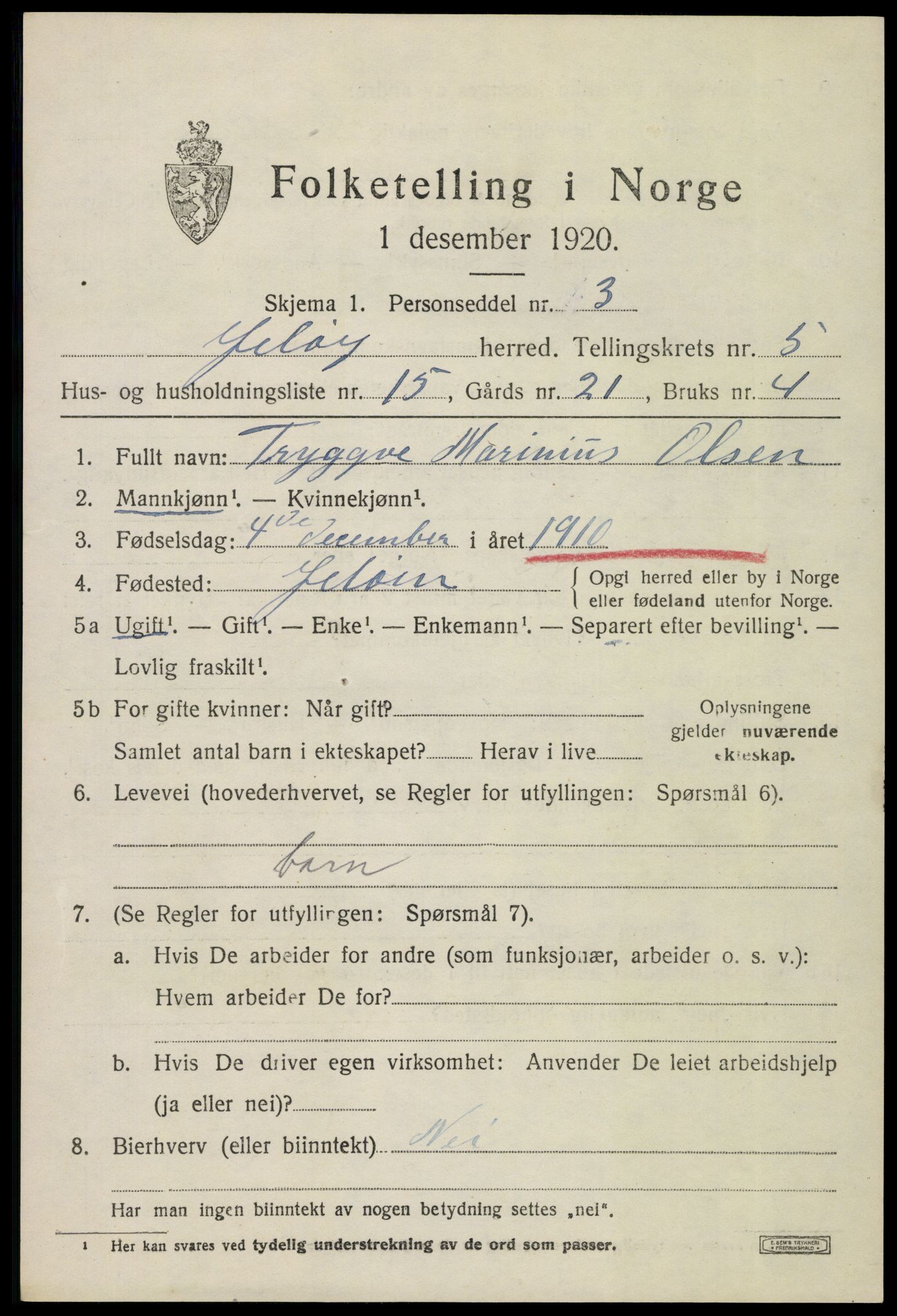 SAO, 1920 census for Moss land district, 1920, p. 6423