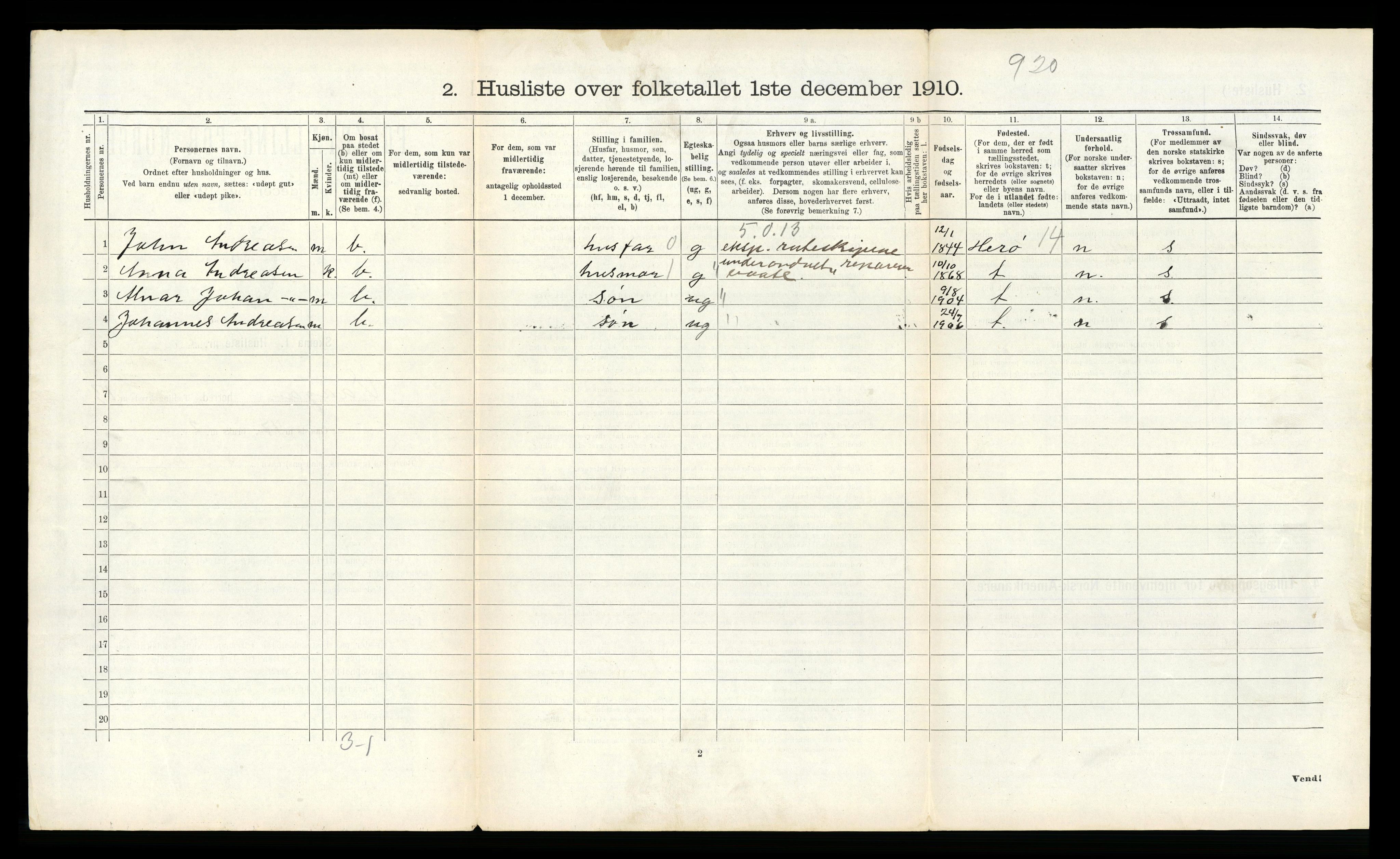 RA, 1910 census for Vågan, 1910, p. 1778