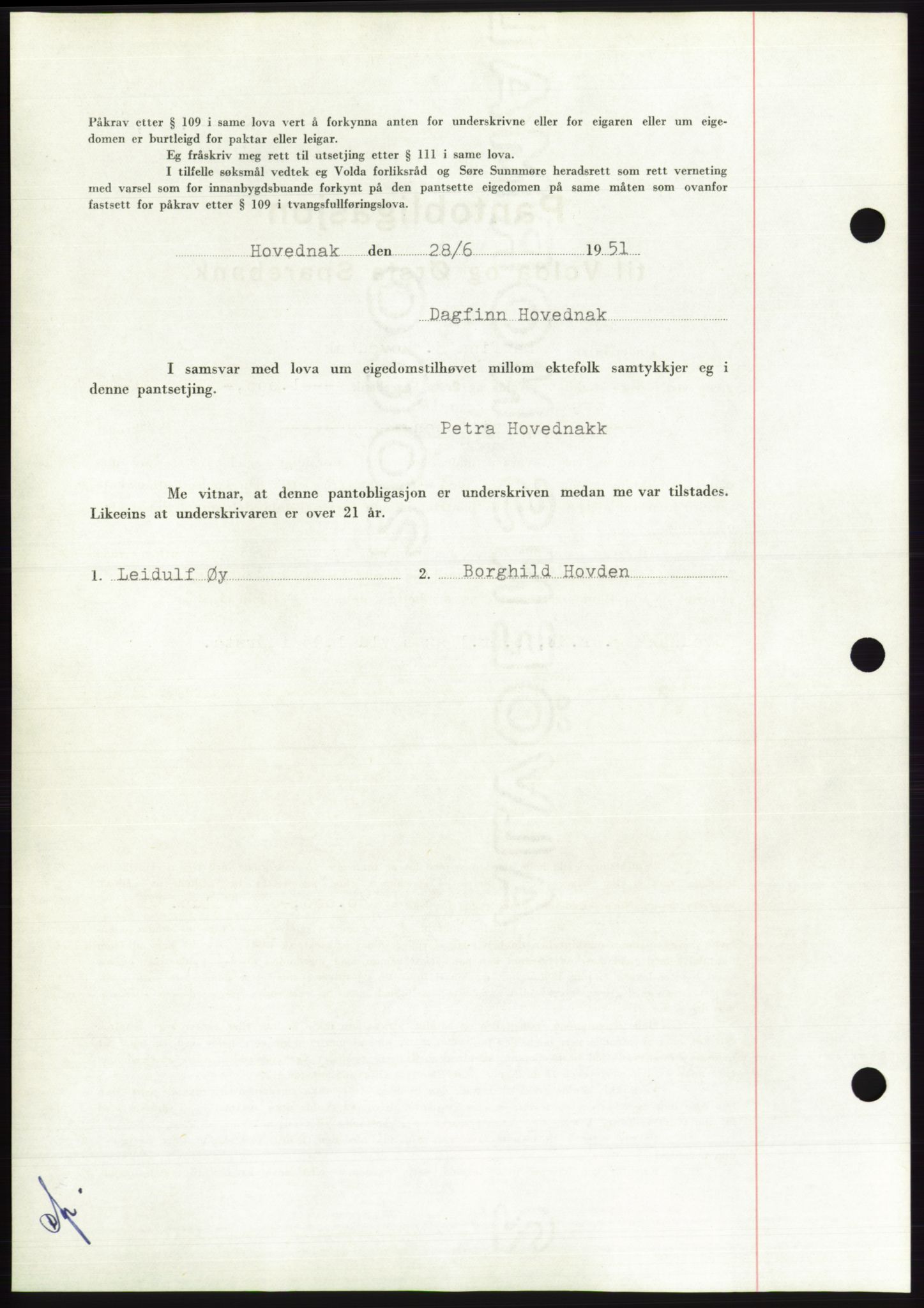 Søre Sunnmøre sorenskriveri, AV/SAT-A-4122/1/2/2C/L0120: Mortgage book no. 8B, 1951-1951, Diary no: : 1290/1951