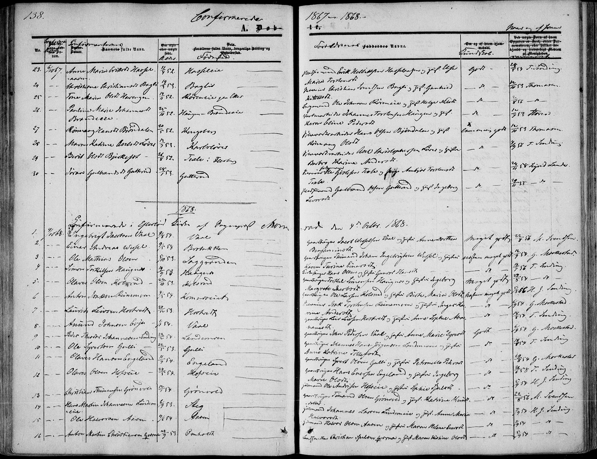 Sandsvær kirkebøker, SAKO/A-244/F/Fa/L0006: Parish register (official) no. I 6, 1857-1868, p. 138