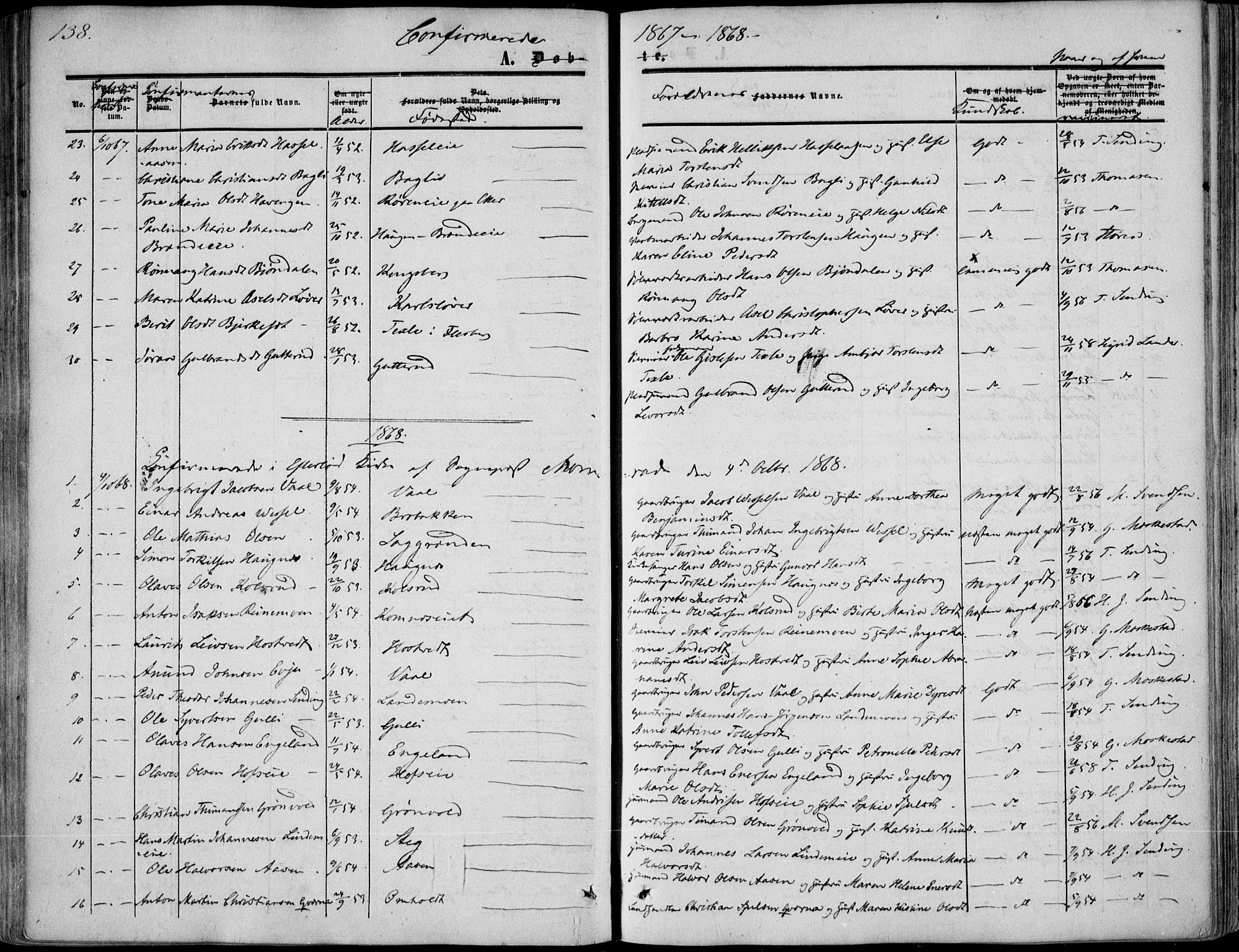 Sandsvær kirkebøker, AV/SAKO-A-244/F/Fa/L0006: Parish register (official) no. I 6, 1857-1868, p. 138