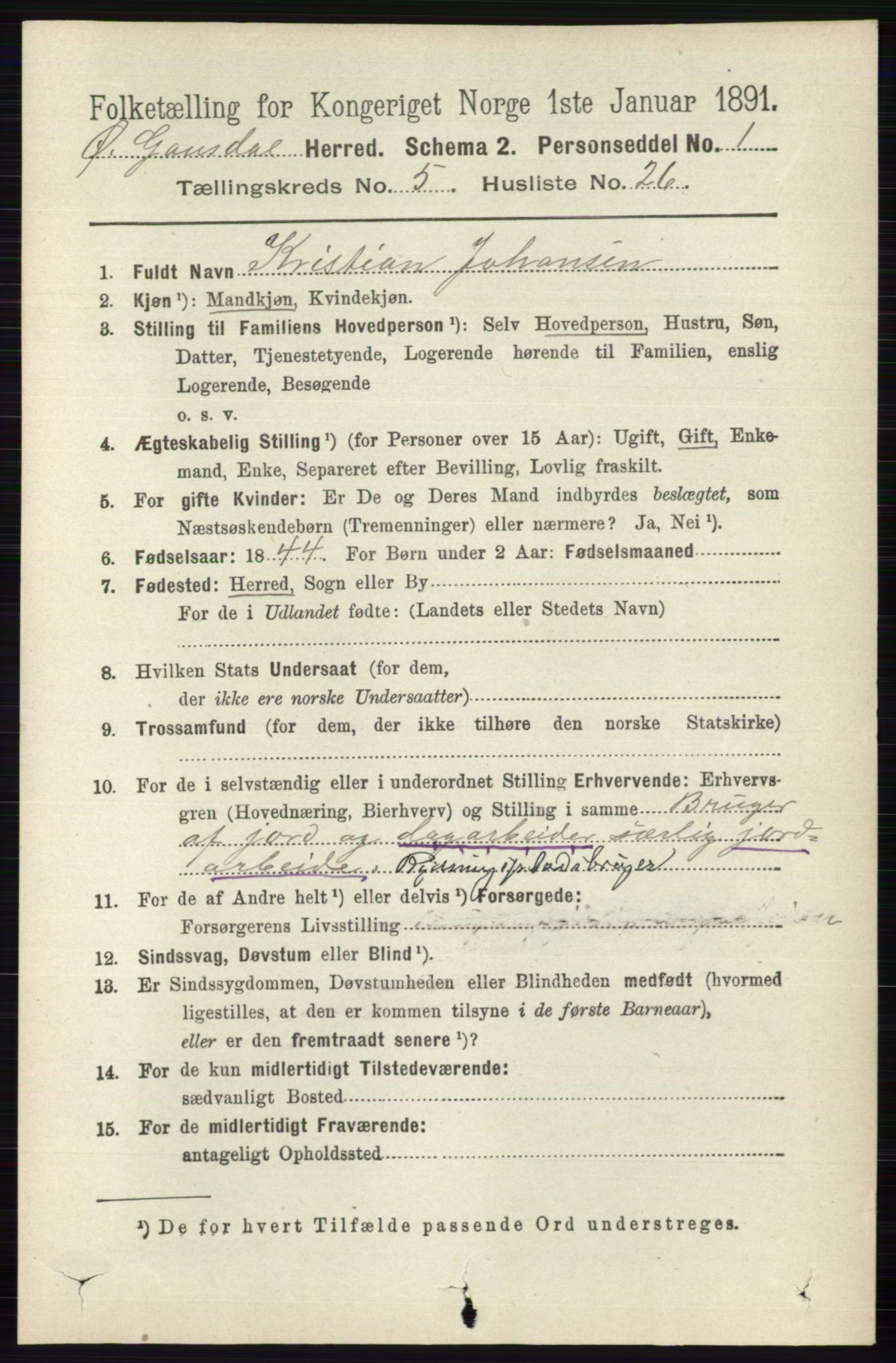 RA, 1891 census for 0522 Østre Gausdal, 1891, p. 3122