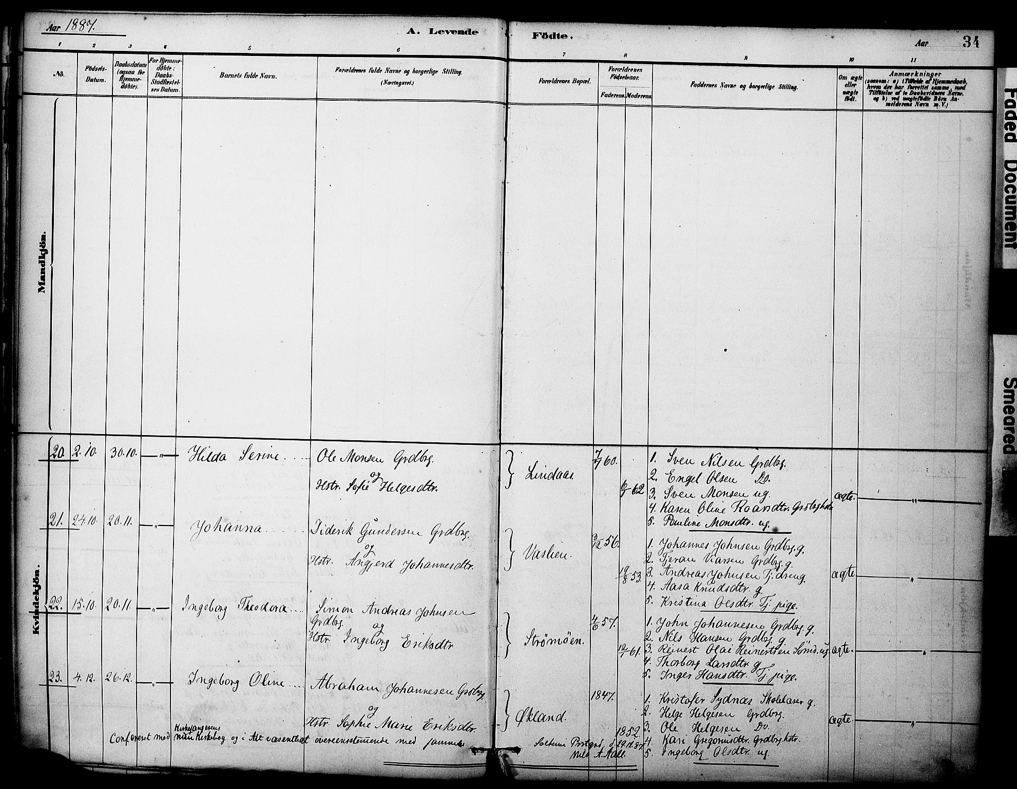 Sveio Sokneprestembete, AV/SAB-A-78501/H/Haa: Parish register (official) no. C 2, 1881-1899, p. 34