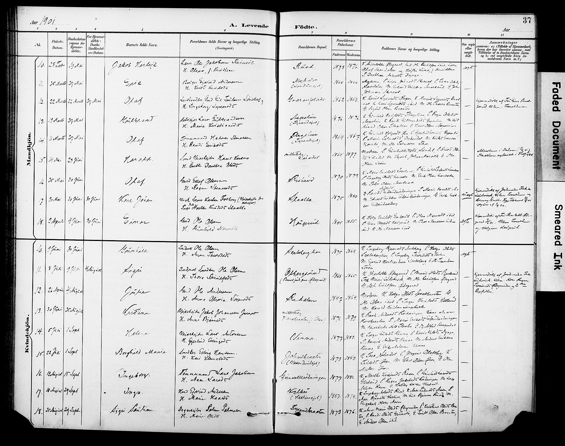 Krødsherad kirkebøker, SAKO/A-19/G/Ga/L0002: Parish register (copy) no. 2, 1894-1918, p. 37