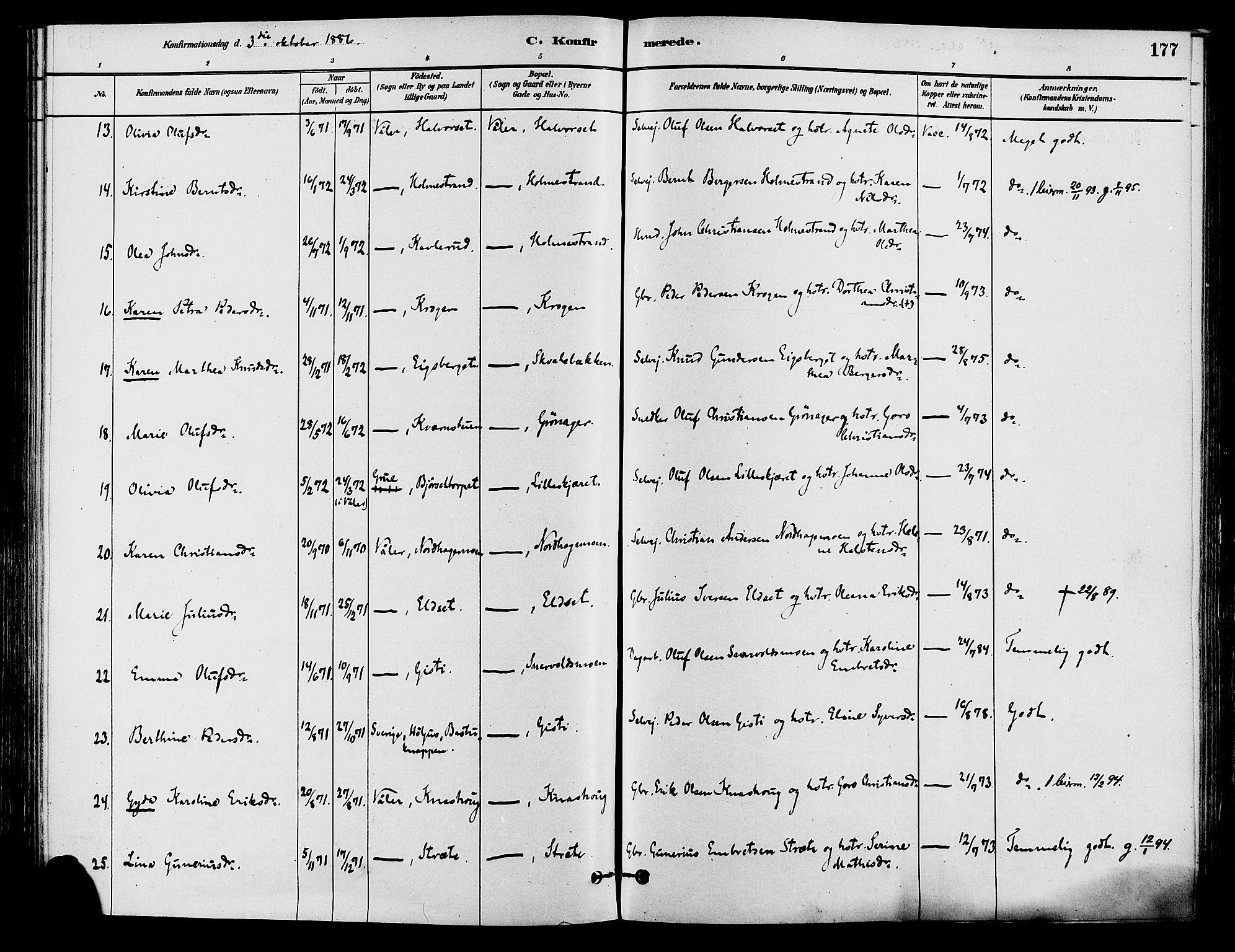 Våler prestekontor, Hedmark, AV/SAH-PREST-040/H/Ha/Haa/L0002: Parish register (official) no. 3, 1879-1911, p. 177