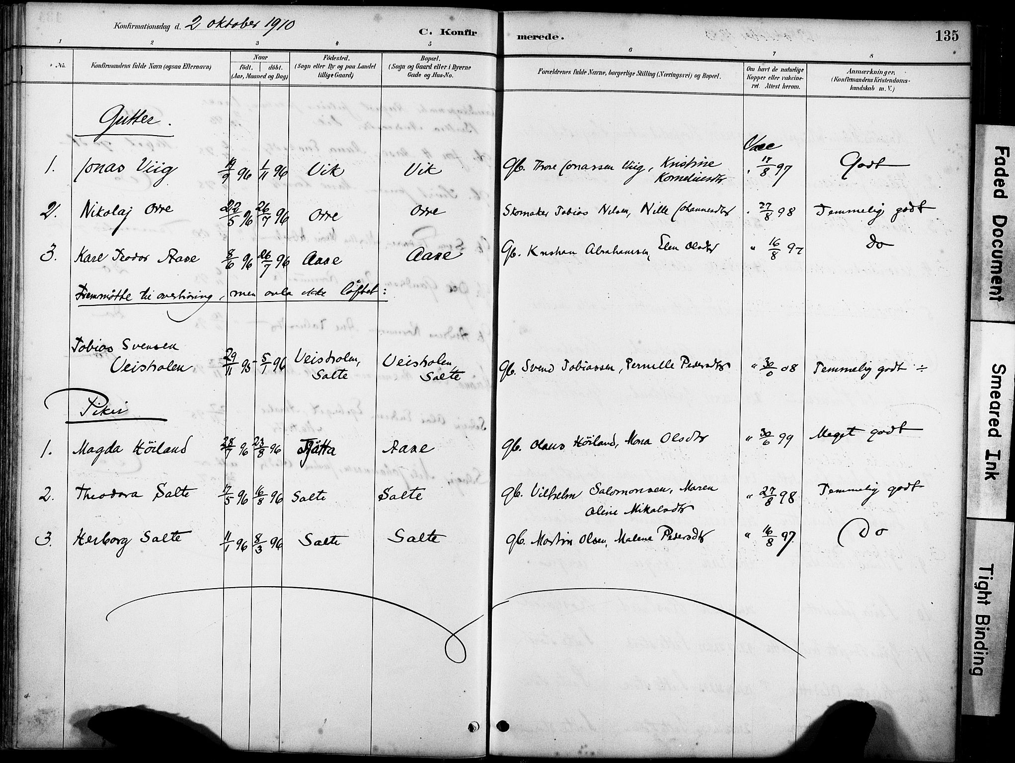 Klepp sokneprestkontor, SAST/A-101803/001/3/30BA/L0007: Parish register (official) no. A 8, 1886-1912, p. 135