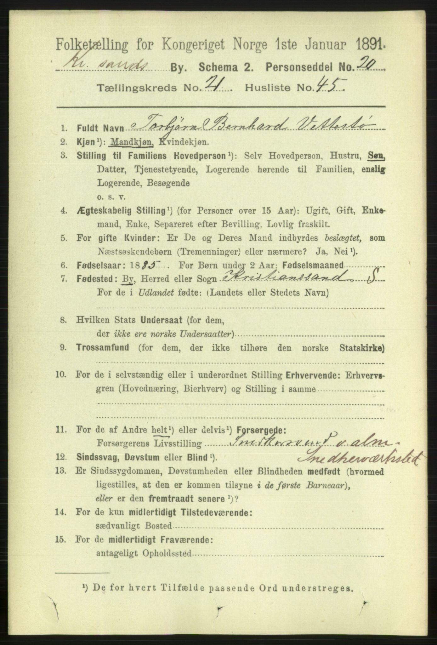 RA, 1891 census for 1001 Kristiansand, 1891, p. 8259