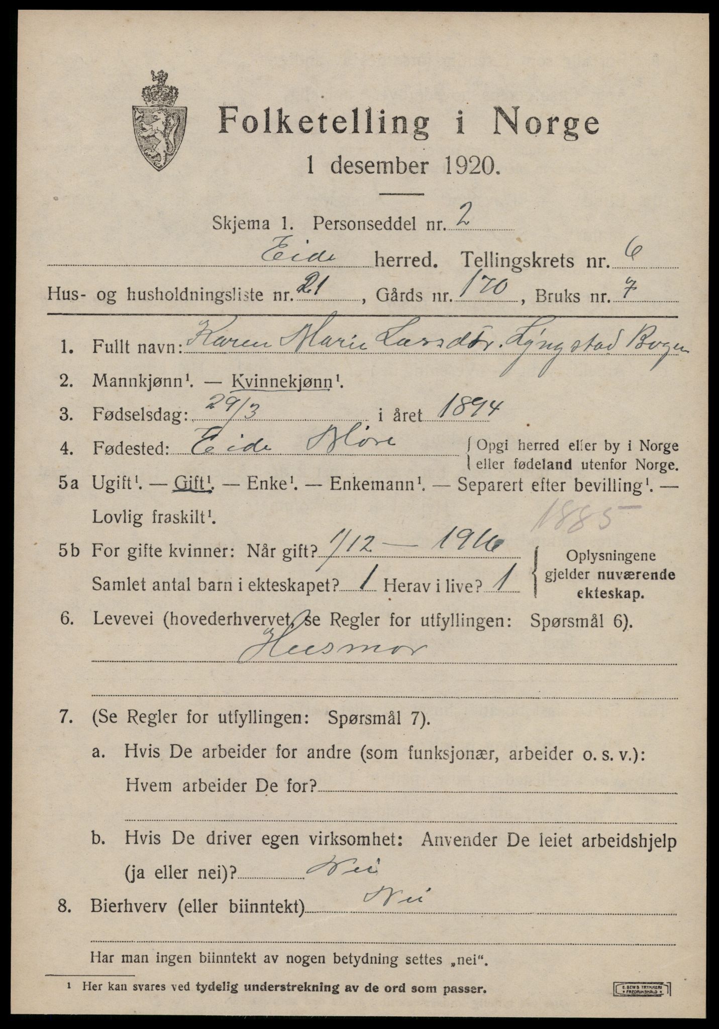 SAT, 1920 census for Eid (MR), 1920, p. 3062