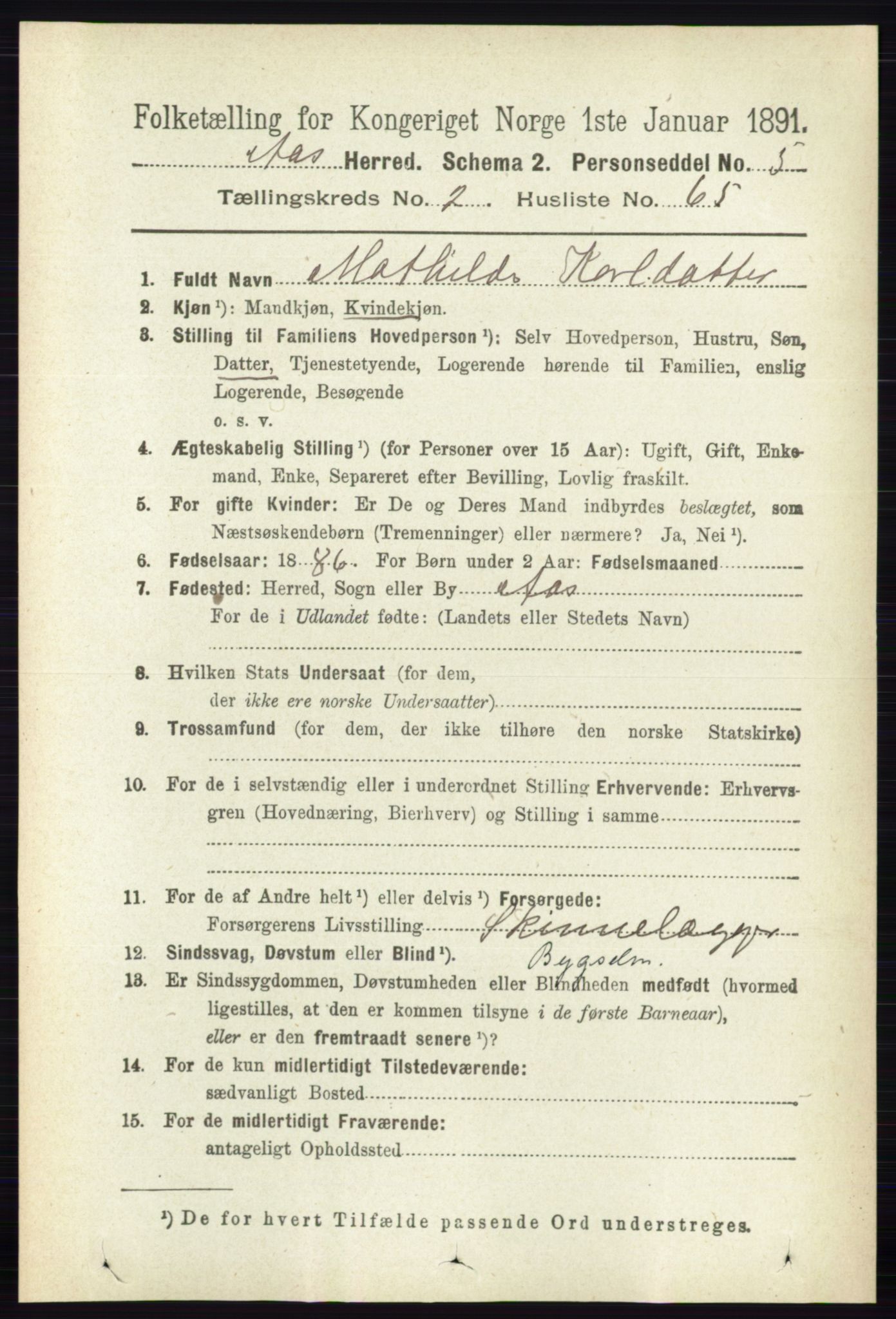 RA, 1891 census for 0214 Ås, 1891, p. 1993