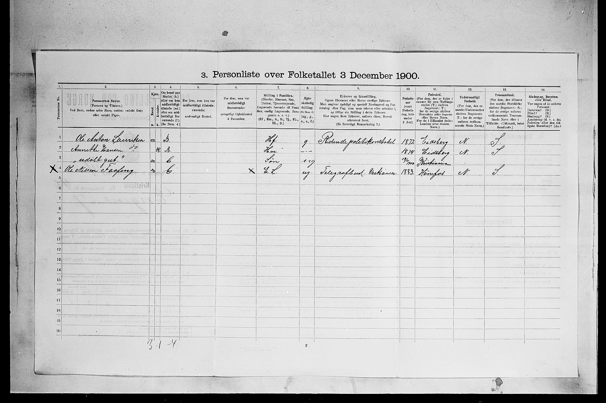 SAO, 1900 census for Kristiania, 1900, p. 20192