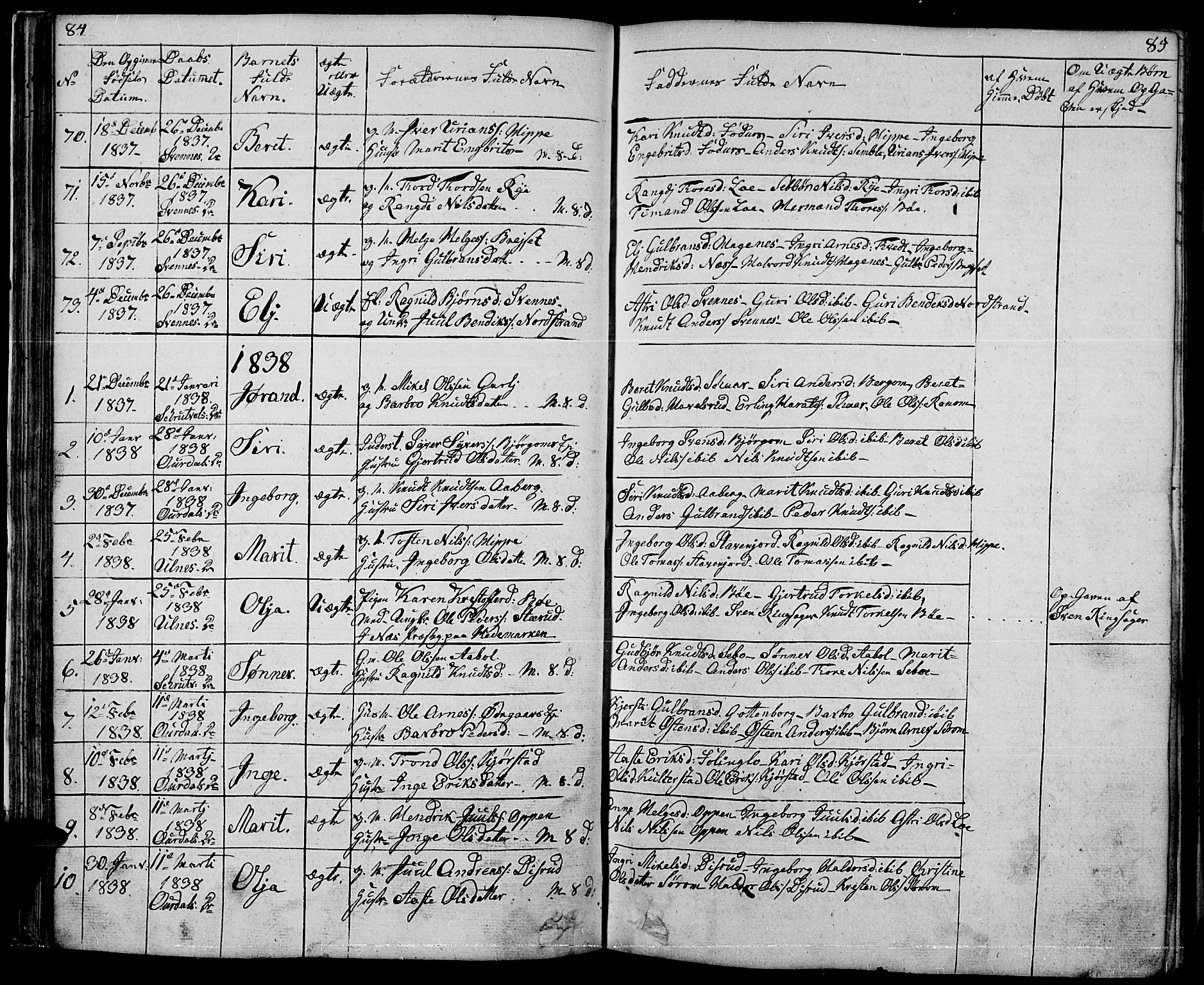 Nord-Aurdal prestekontor, AV/SAH-PREST-132/H/Ha/Hab/L0001: Parish register (copy) no. 1, 1834-1887, p. 84-85