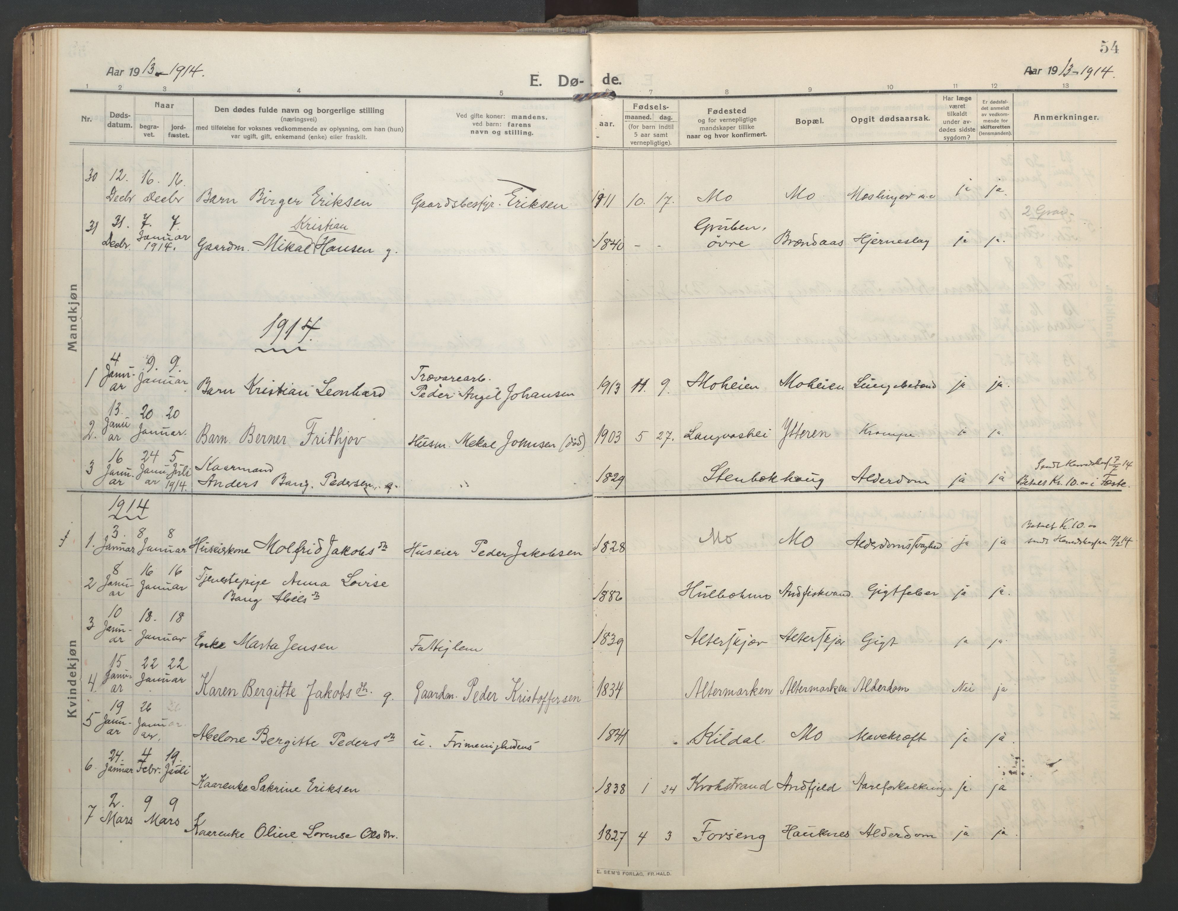 Ministerialprotokoller, klokkerbøker og fødselsregistre - Nordland, SAT/A-1459/827/L0405: Parish register (official) no. 827A17, 1912-1925, p. 54