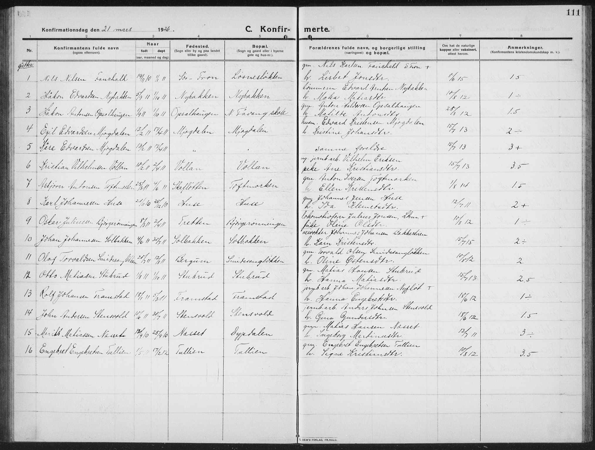 Ringebu prestekontor, AV/SAH-PREST-082/H/Ha/Hab/L0010: Parish register (copy) no. 10, 1911-1934, p. 111