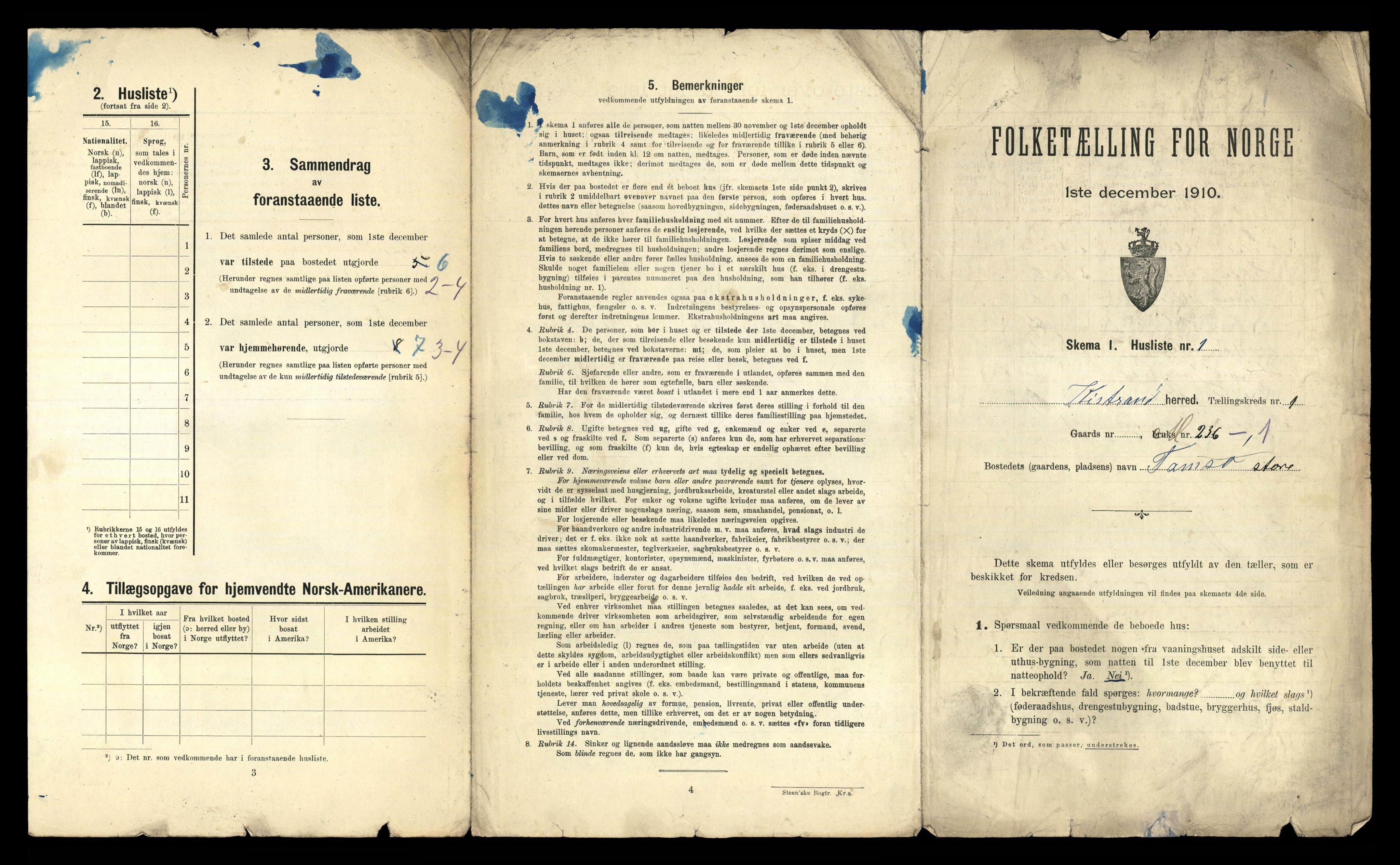 RA, 1910 census for Kistrand, 1910, p. 25