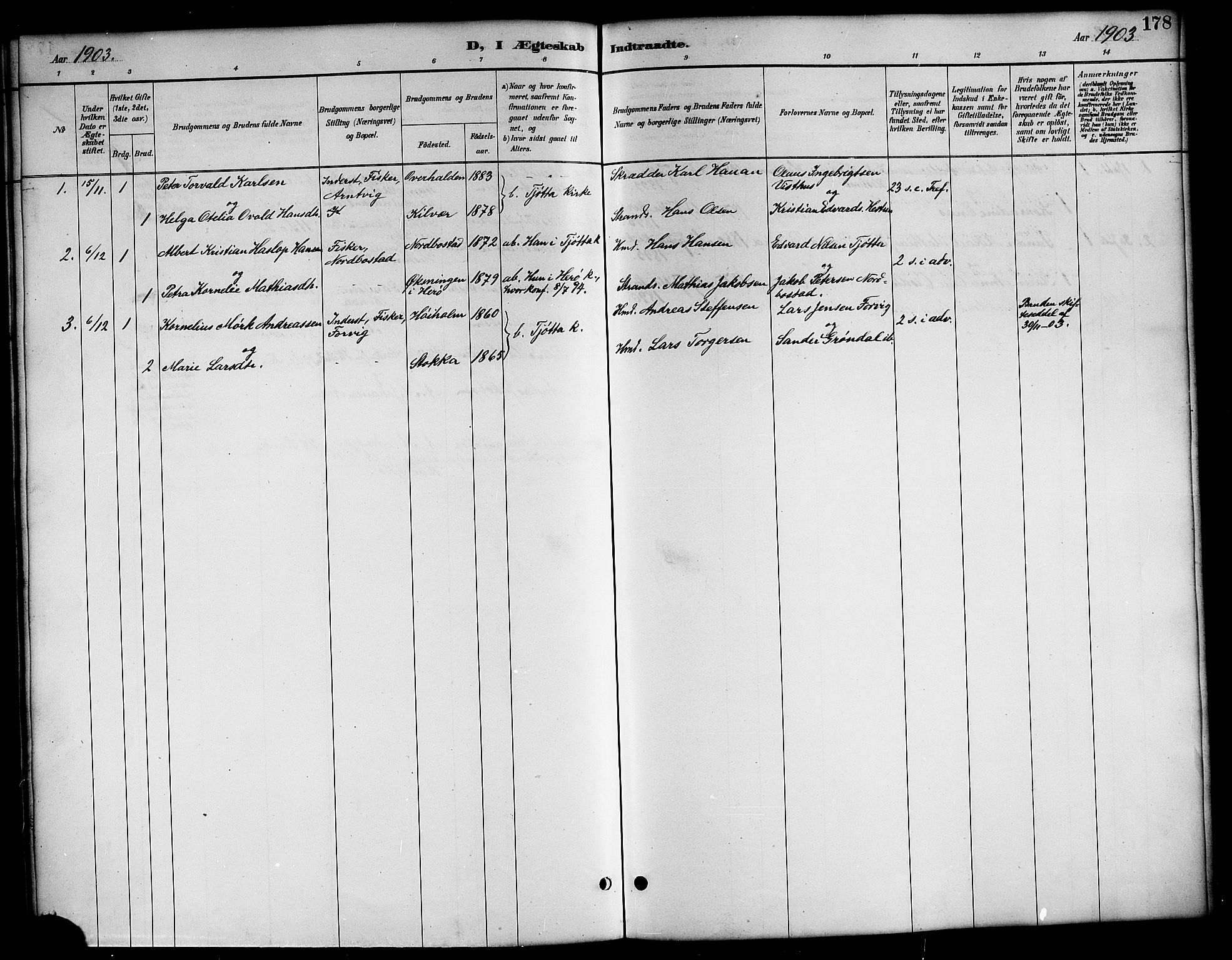 Ministerialprotokoller, klokkerbøker og fødselsregistre - Nordland, AV/SAT-A-1459/819/L0277: Parish register (copy) no. 819C03, 1888-1917, p. 178