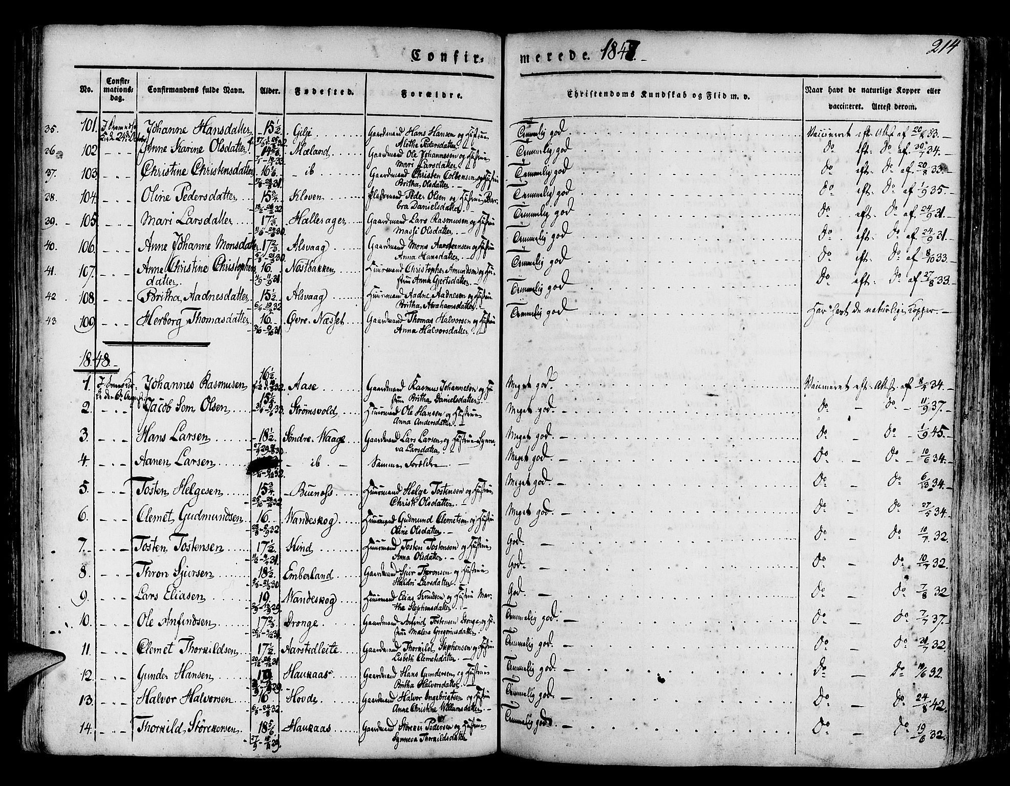 Finnås sokneprestembete, SAB/A-99925/H/Ha/Haa/Haaa/L0006: Parish register (official) no. A 6, 1836-1850, p. 214