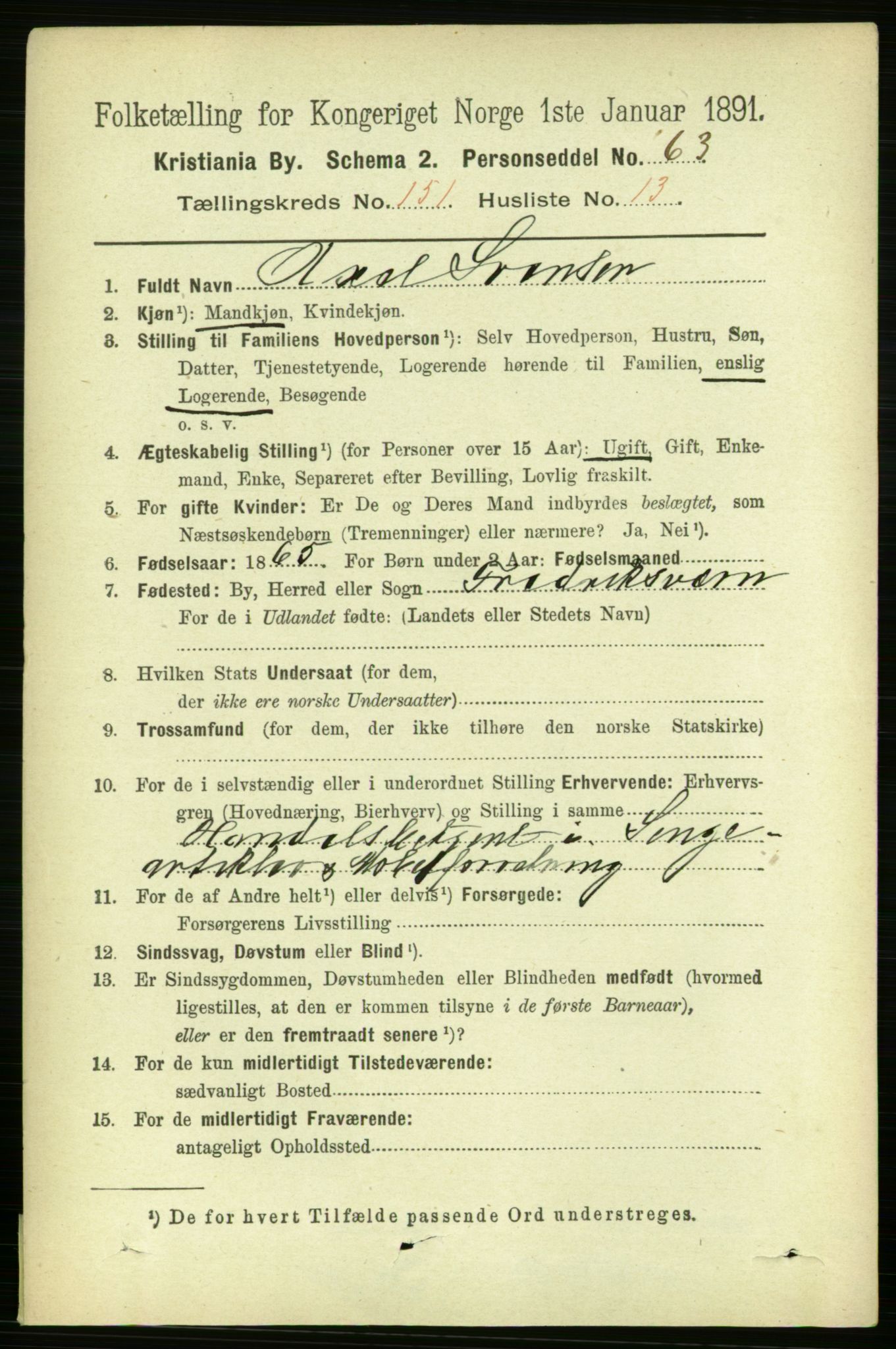 RA, 1891 census for 0301 Kristiania, 1891, p. 84664