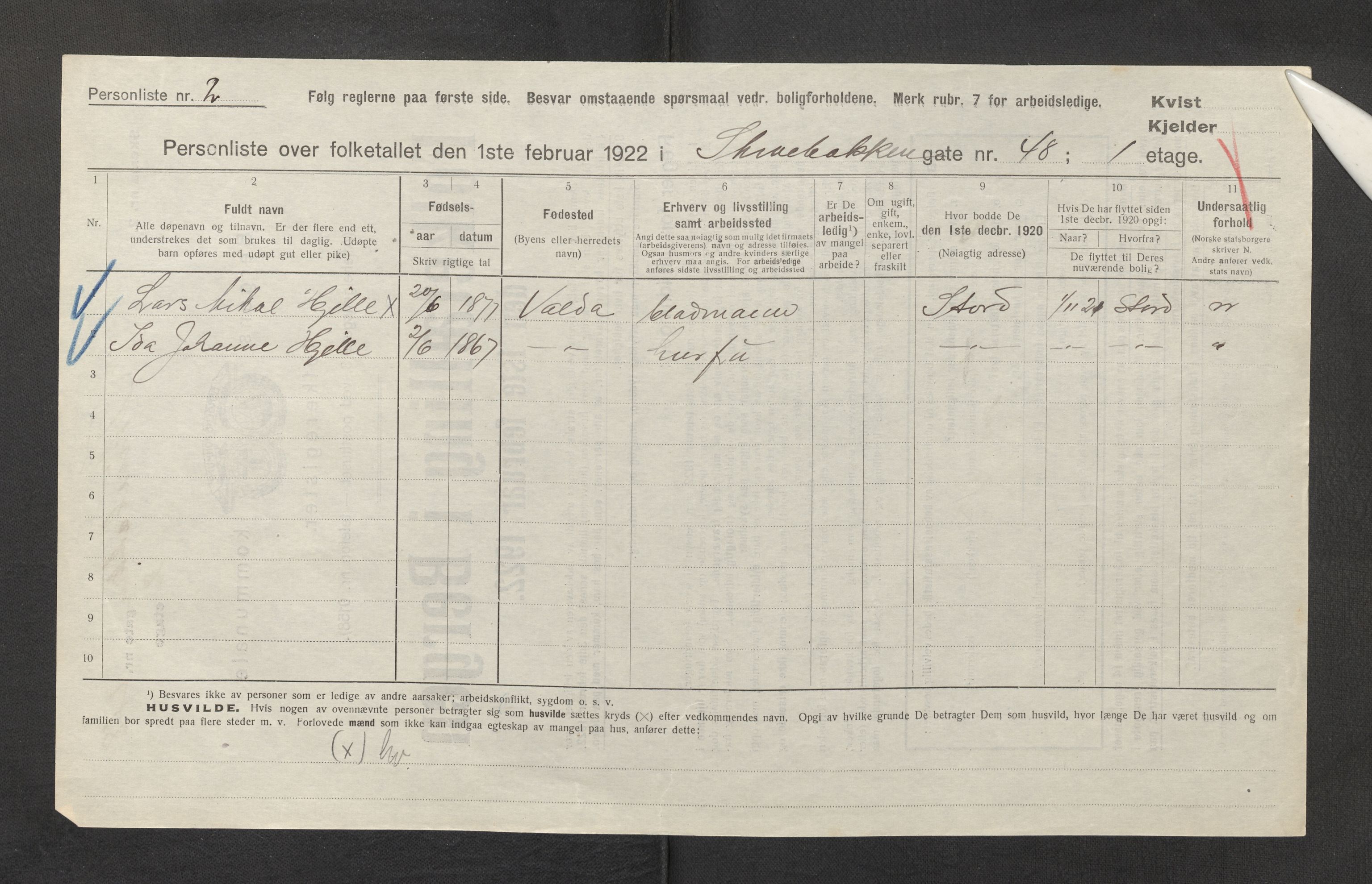 SAB, Municipal Census 1922 for Bergen, 1922, p. 37080