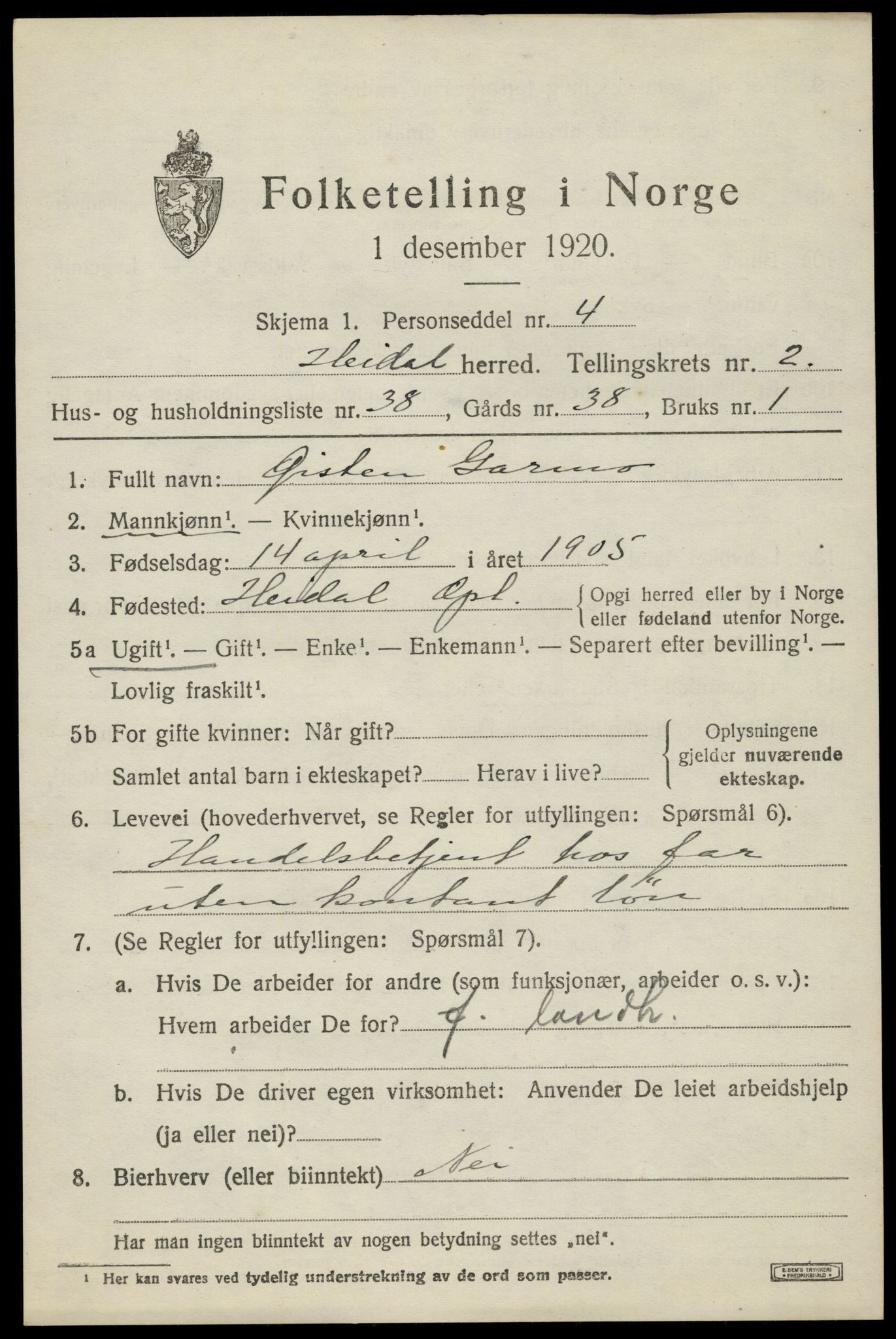 SAH, 1920 census for Heidal, 1920, p. 1410