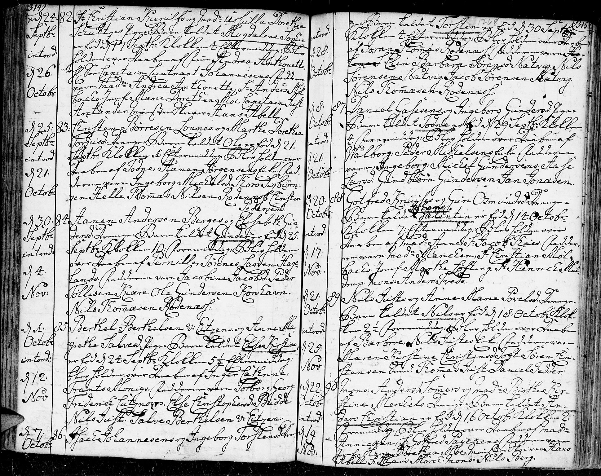 Kristiansand domprosti, AV/SAK-1112-0006/F/Fa/L0002: Parish register (official) no. A 2, 1755-1778, p. 314-315