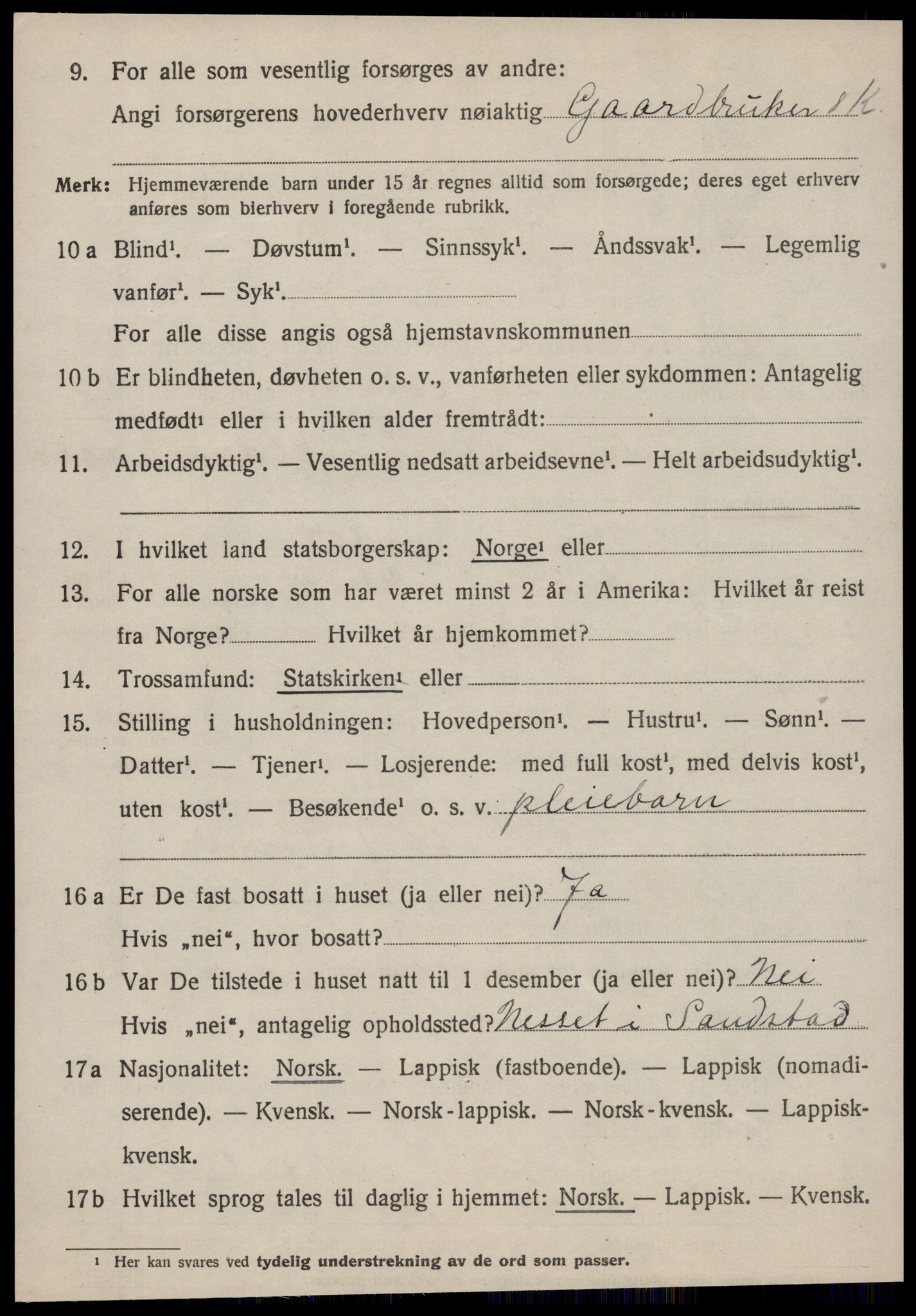 SAT, 1920 census for Sandstad, 1920, p. 644