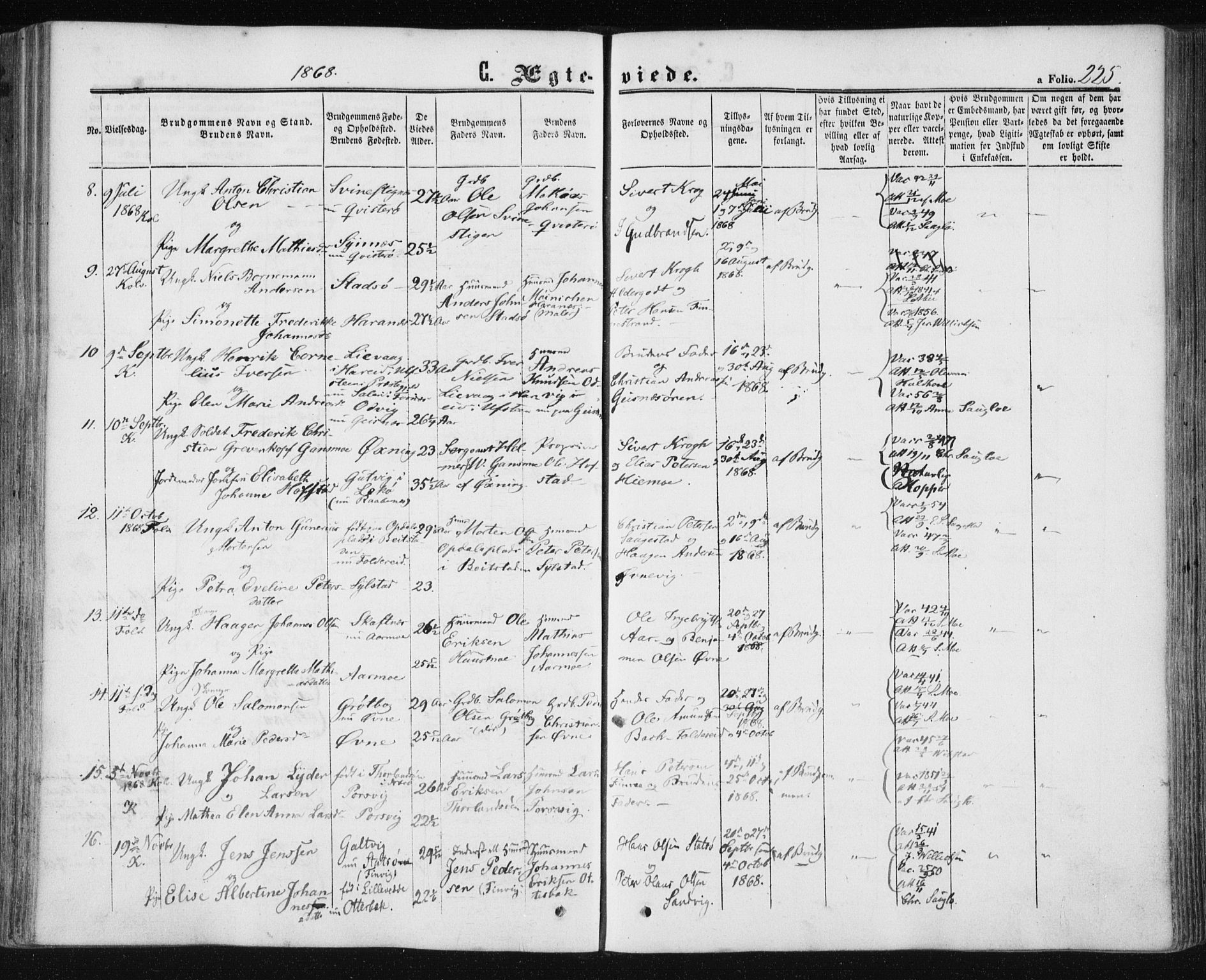 Ministerialprotokoller, klokkerbøker og fødselsregistre - Nord-Trøndelag, SAT/A-1458/780/L0641: Parish register (official) no. 780A06, 1857-1874, p. 225