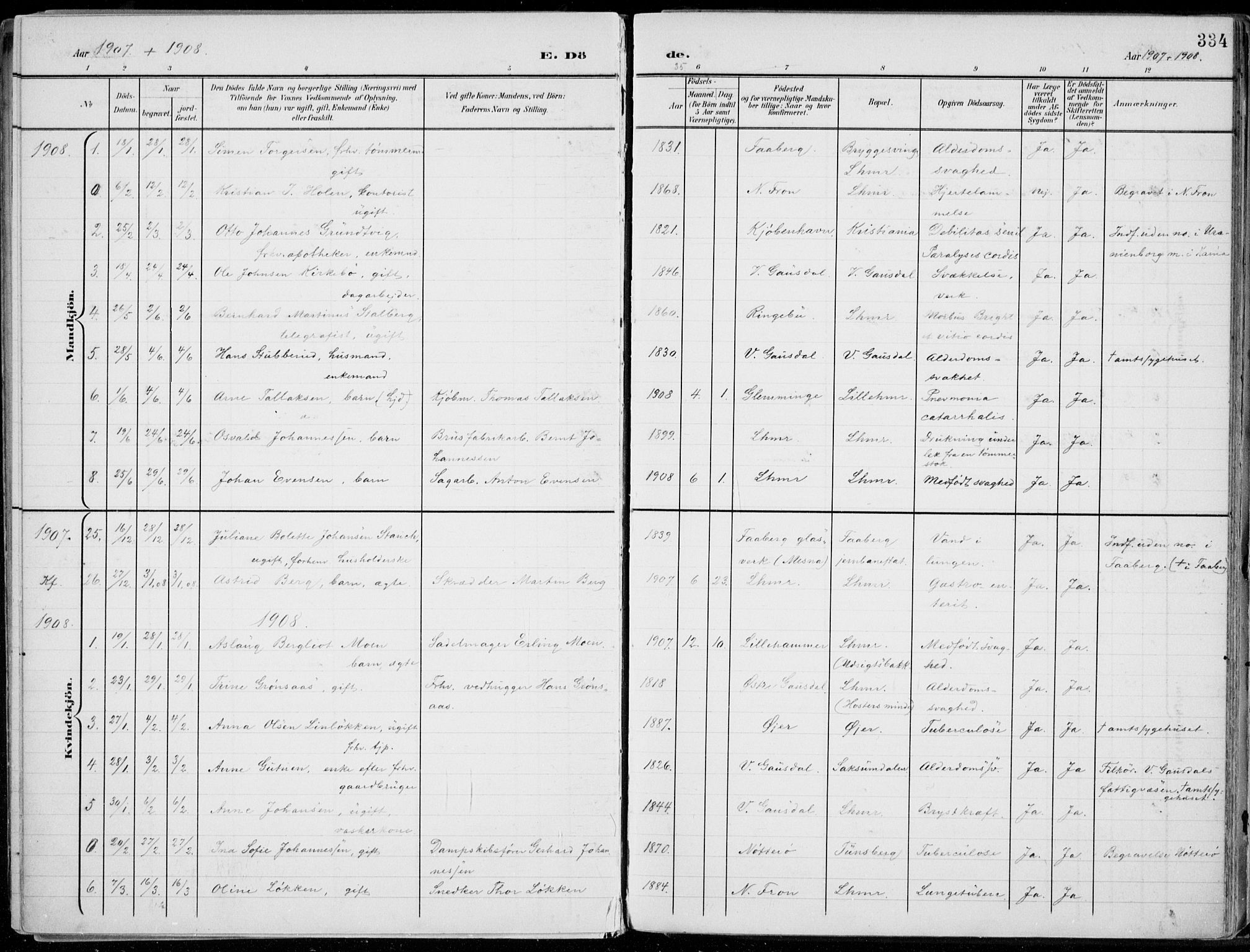 Lillehammer prestekontor, SAH/PREST-088/H/Ha/Haa/L0001: Parish register (official) no. 1, 1901-1916, p. 334