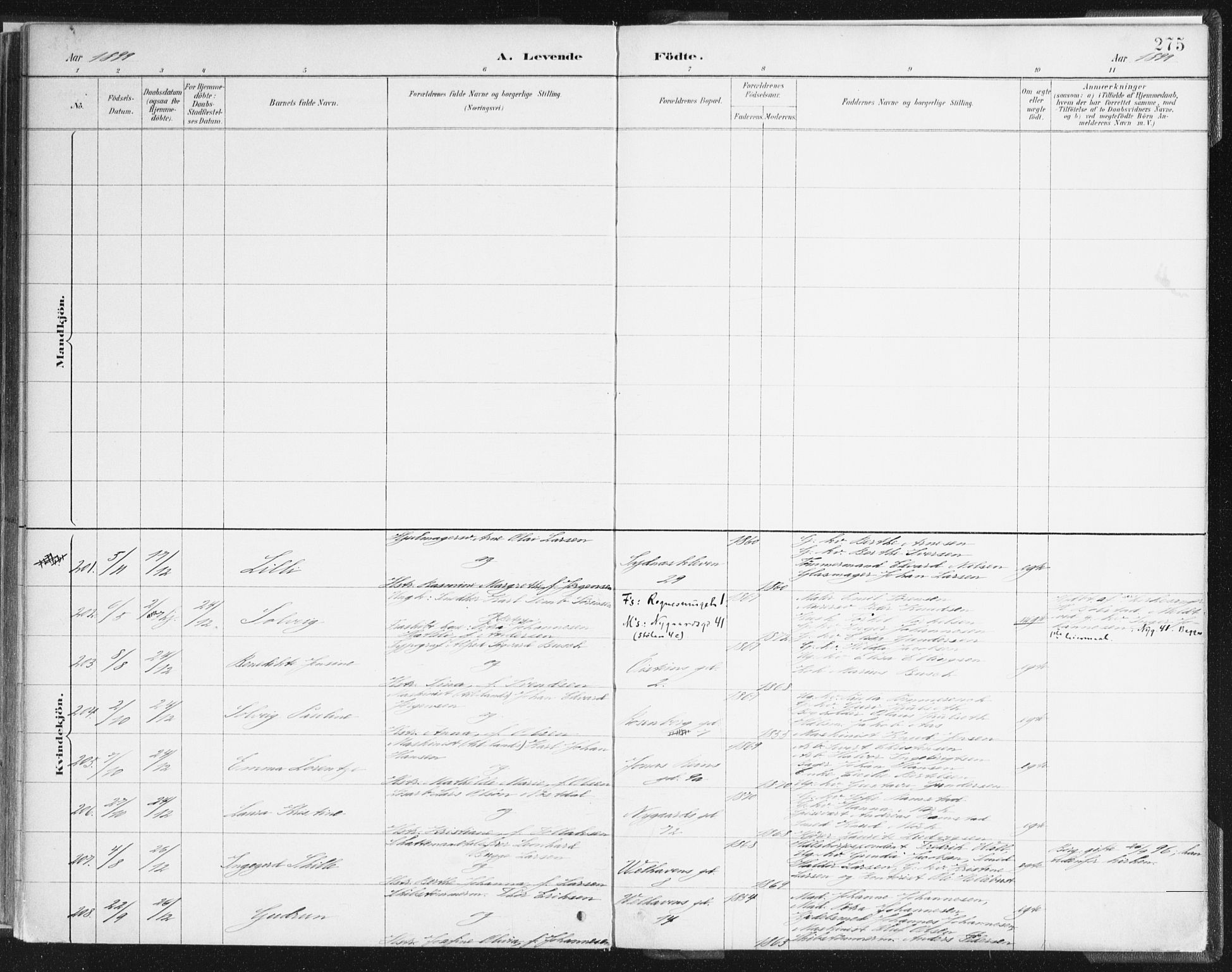 Johanneskirken sokneprestembete, AV/SAB-A-76001/H/Haa/L0001: Parish register (official) no. A 1, 1885-1900, p. 275