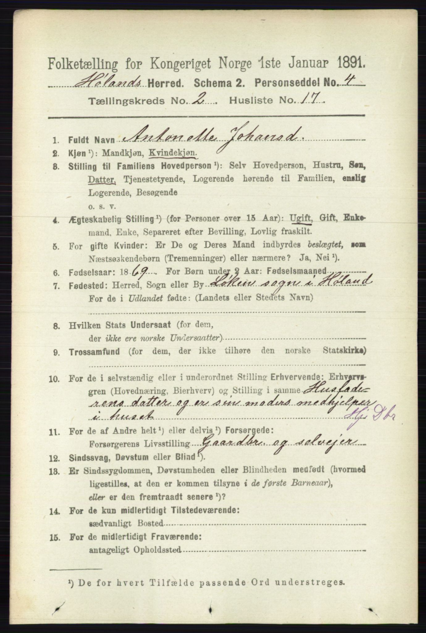 RA, 1891 census for 0221 Høland, 1891, p. 1024