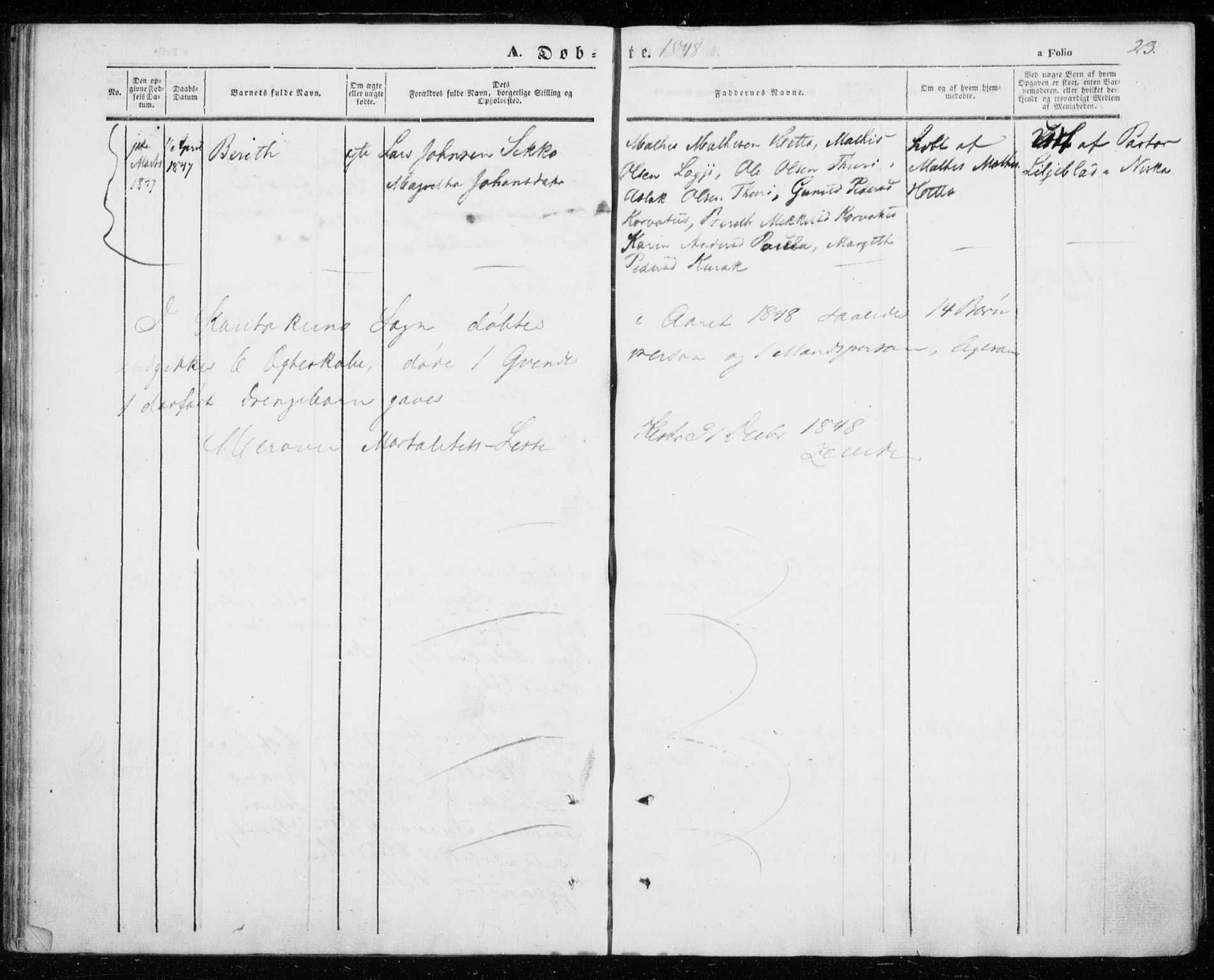 Kautokeino sokneprestembete, AV/SATØ-S-1340/H/Ha/L0002.kirke: Parish register (official) no. 2, 1843-1861, p. 23