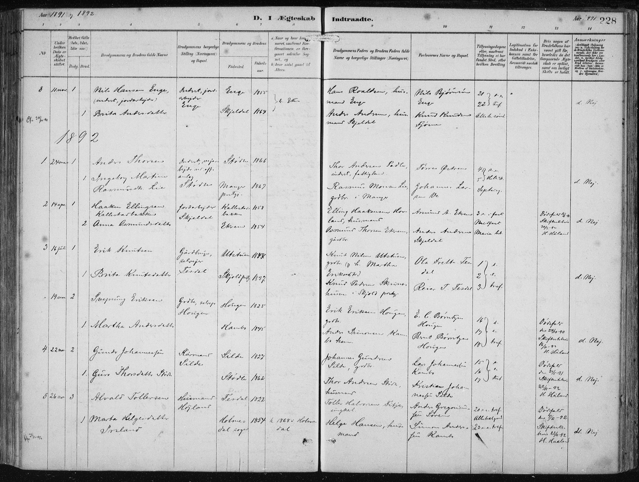 Etne sokneprestembete, SAB/A-75001/H/Haa: Parish register (official) no. B  1, 1879-1919, p. 228