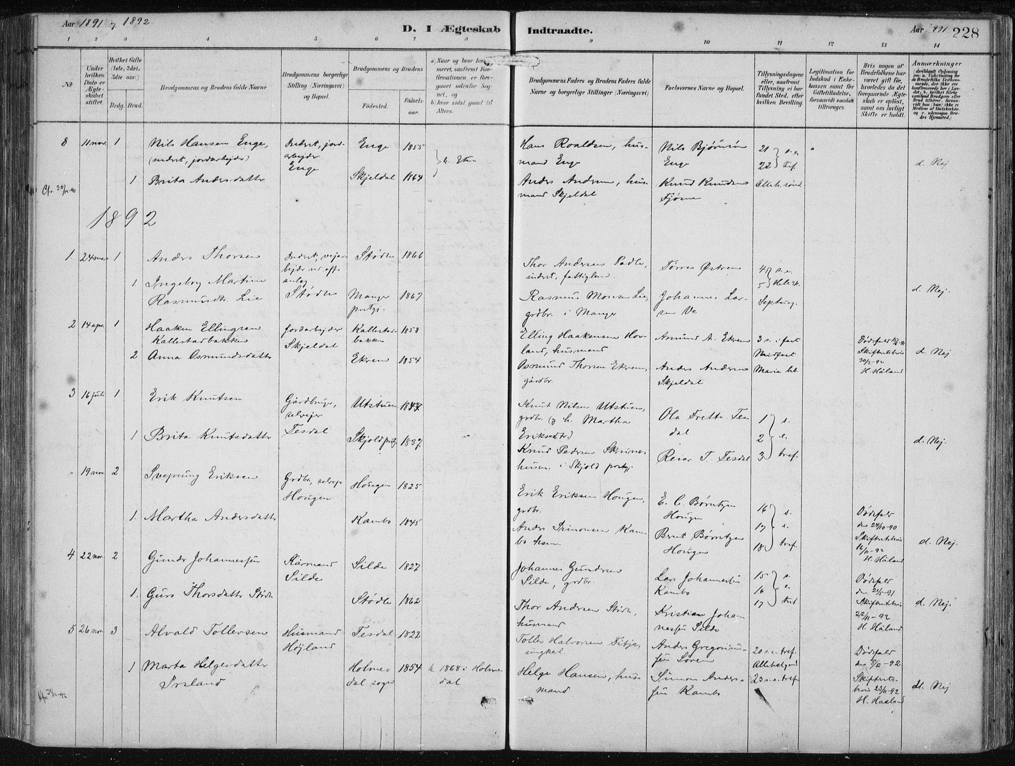 Etne sokneprestembete, AV/SAB-A-75001/H/Haa: Parish register (official) no. B  1, 1879-1919, p. 228