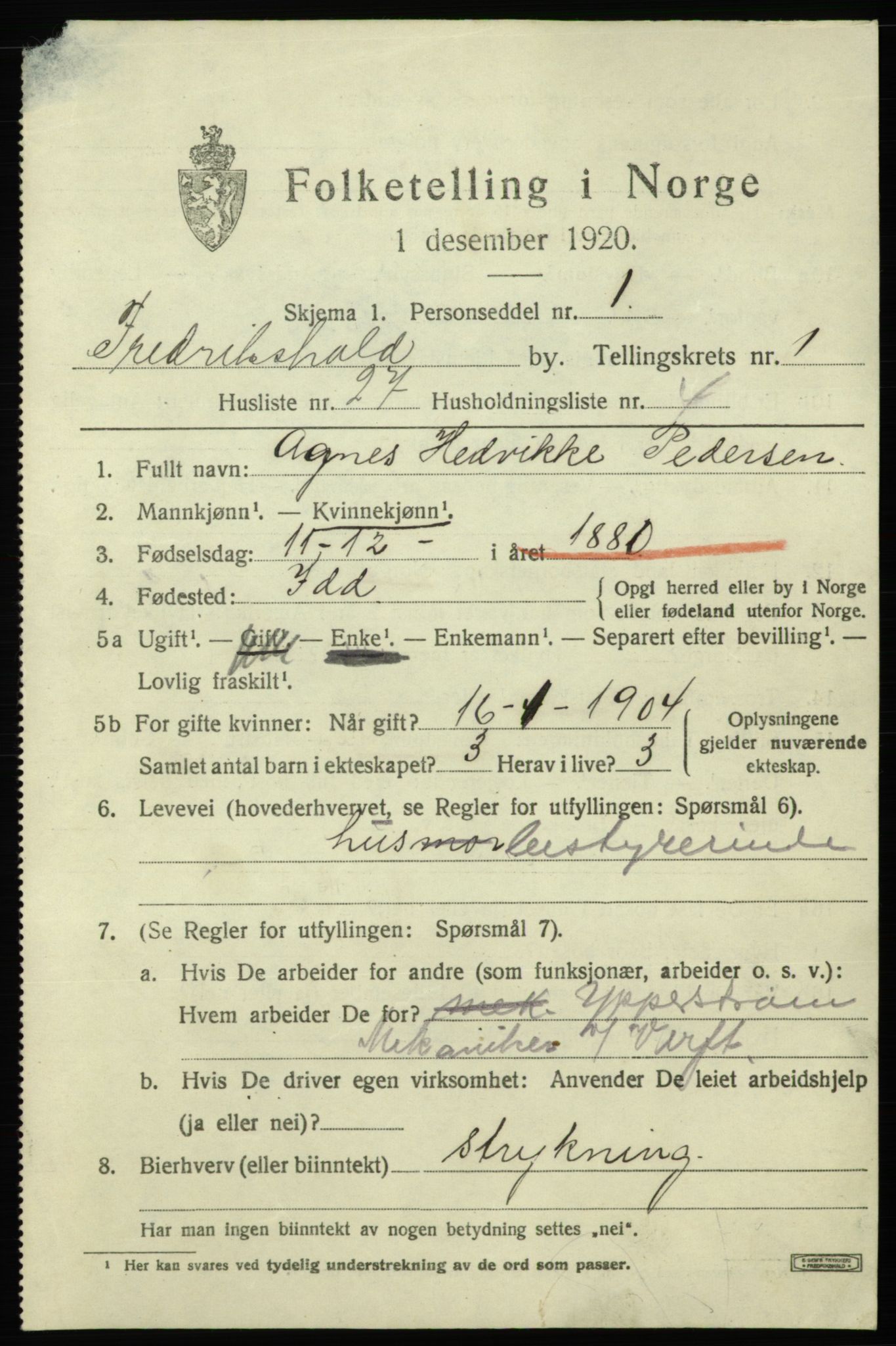 SAO, 1920 census for Fredrikshald, 1920, p. 8534