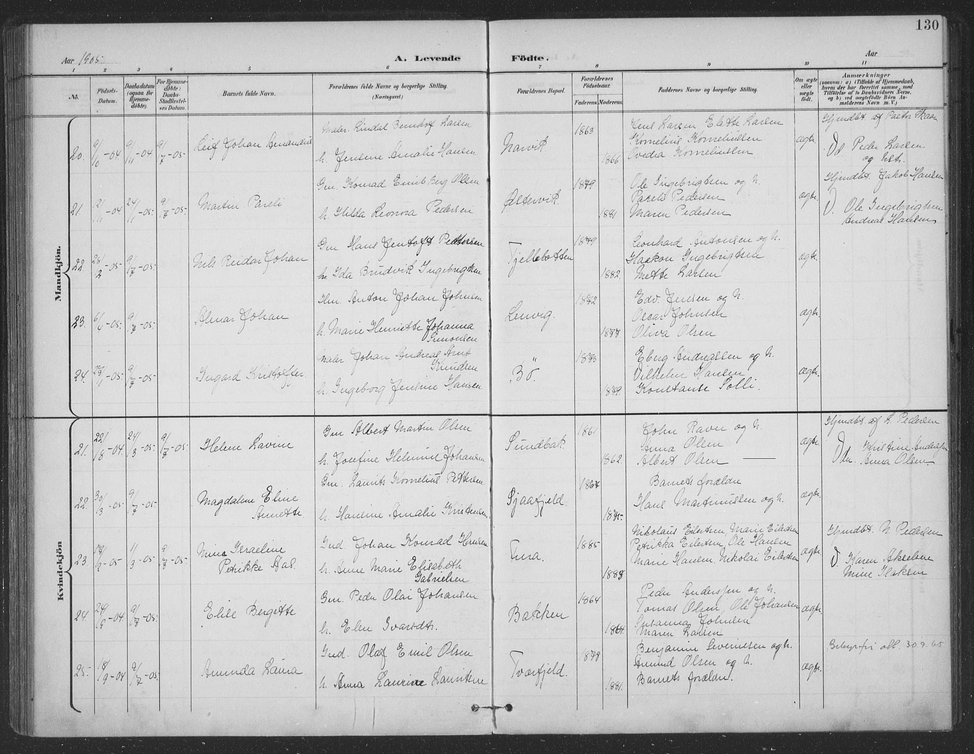 Ministerialprotokoller, klokkerbøker og fødselsregistre - Nordland, SAT/A-1459/863/L0899: Parish register (official) no. 863A11, 1897-1906, p. 130