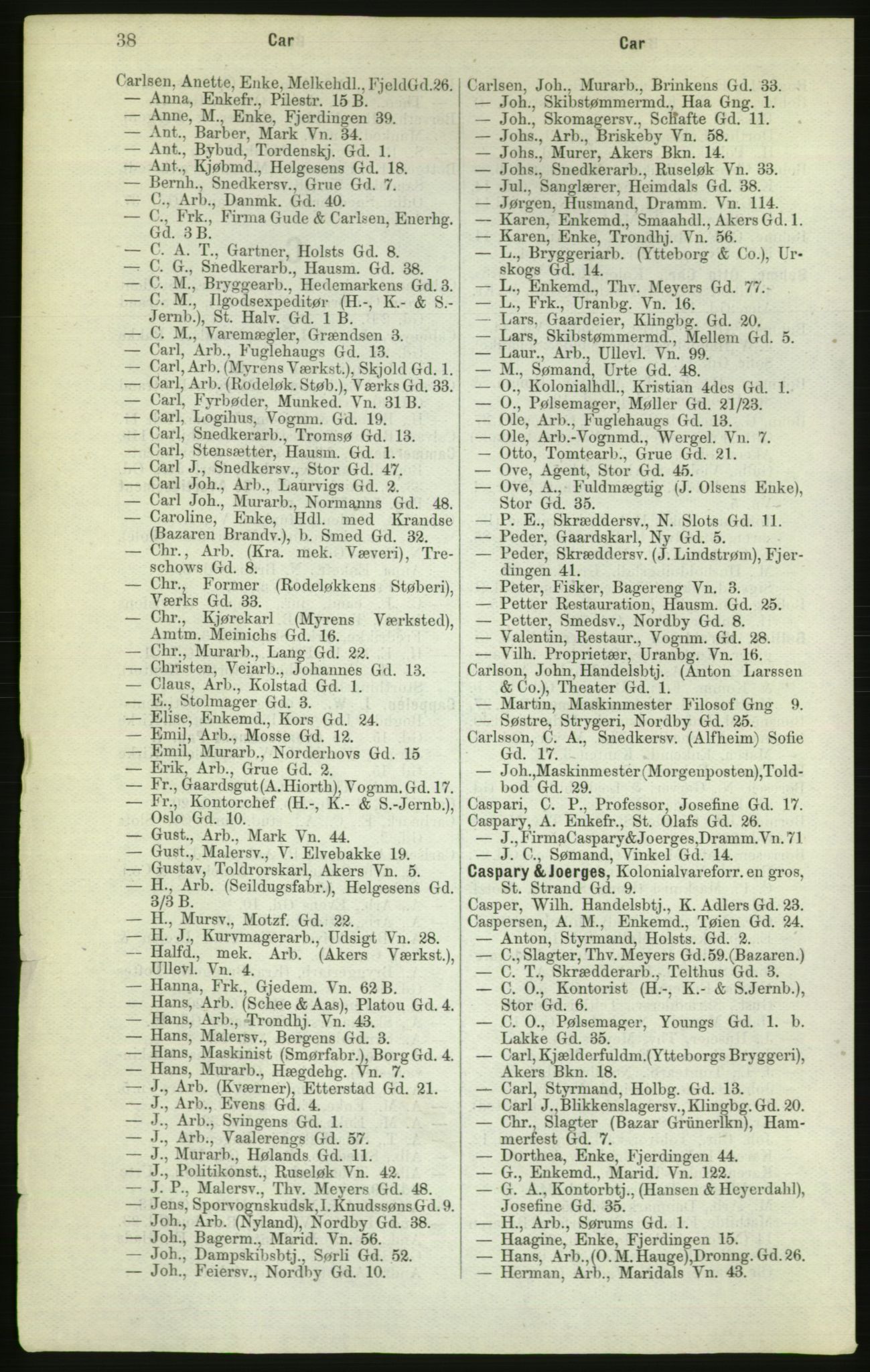 Kristiania/Oslo adressebok, PUBL/-, 1882, p. 38