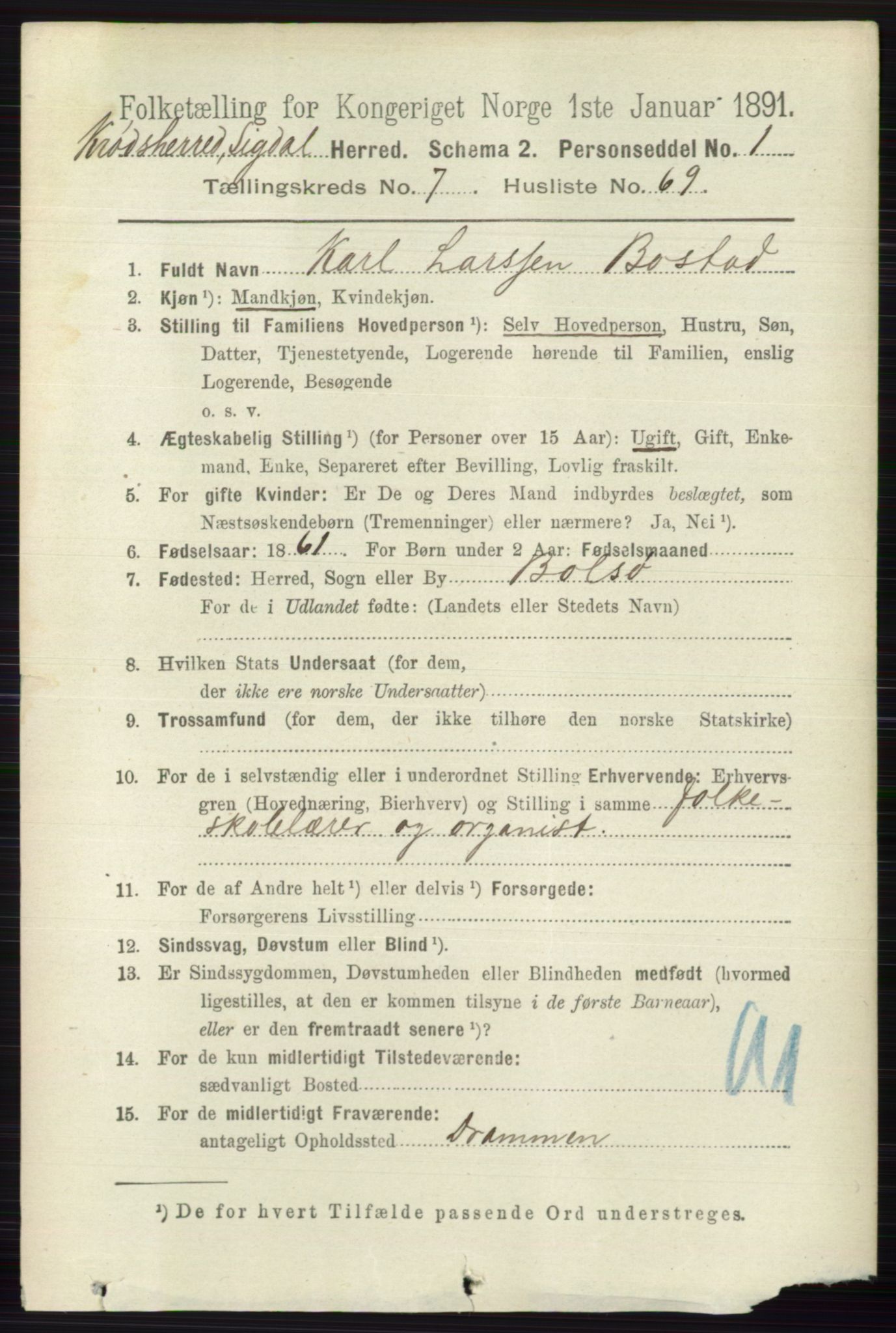RA, 1891 census for 0621 Sigdal, 1891, p. 7475